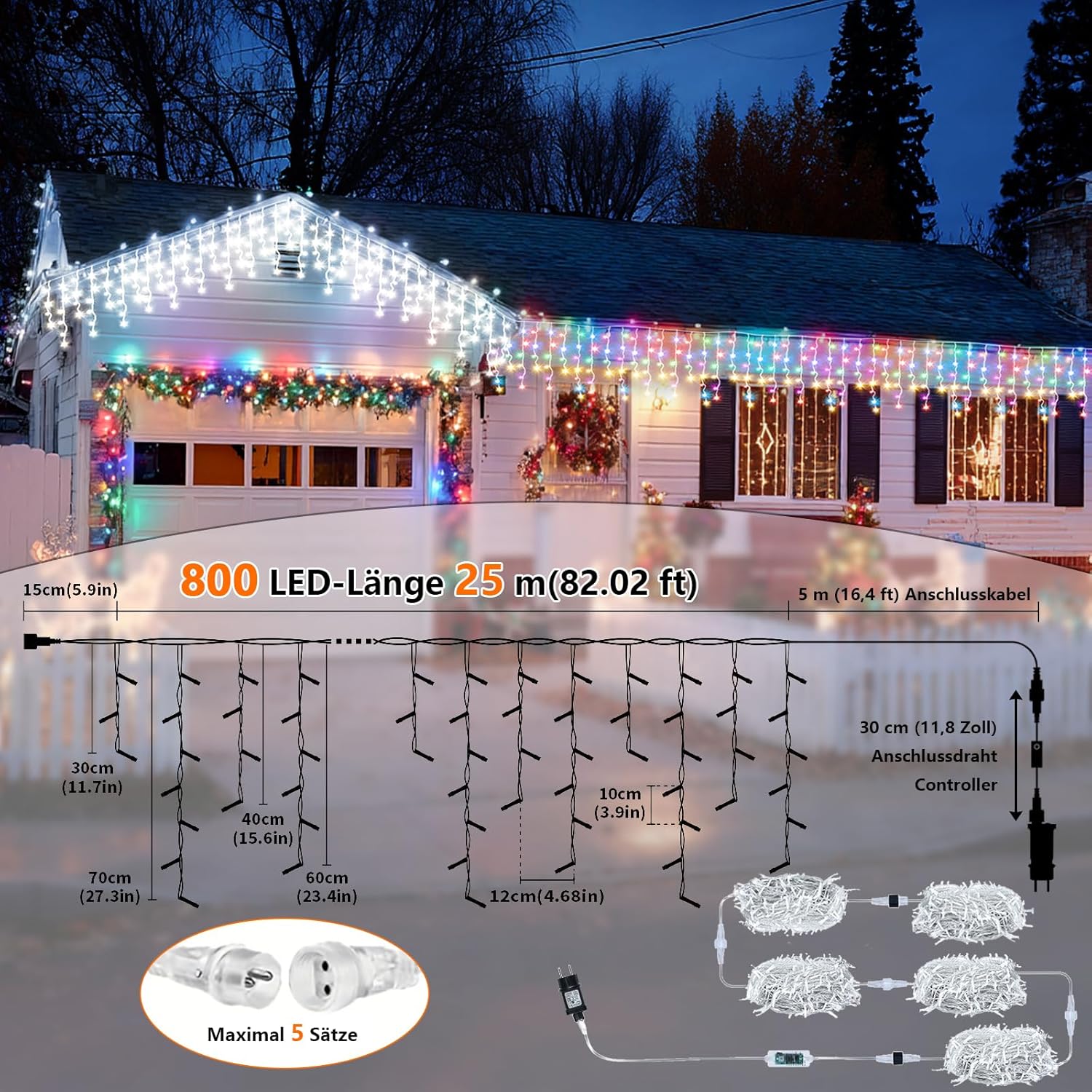 Luci di Natale da Esterno 800 LED 25+5M, IP65 - immagine 3