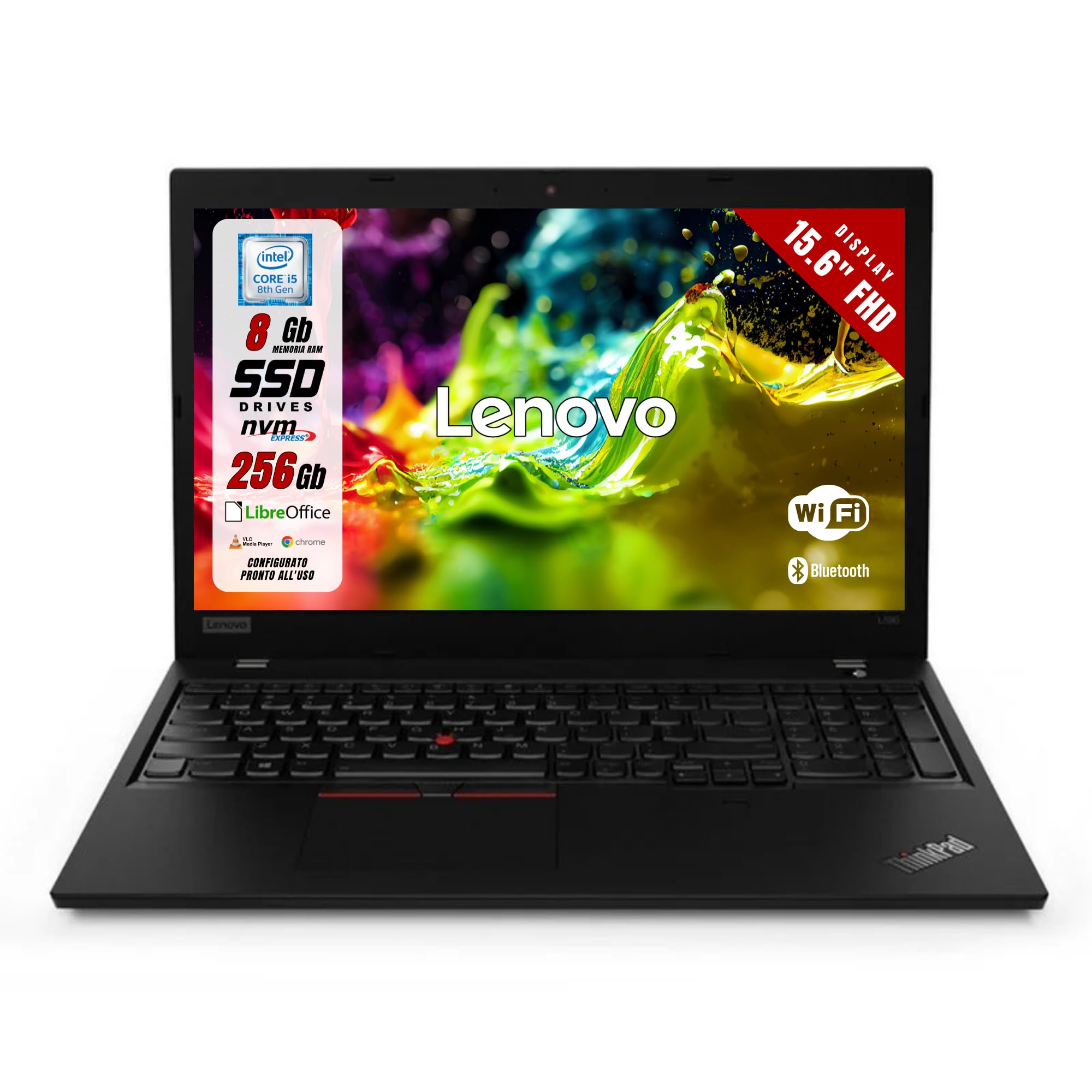 Lenovo ThinkPad Notebook - Intel i5-8265u 4 Core 1.6Ghz - Display 15.6” FHD - Ram 8Gb SSD 256Gb - Win11 Pc Portatile Pronto all’uso (Ricondizionato)