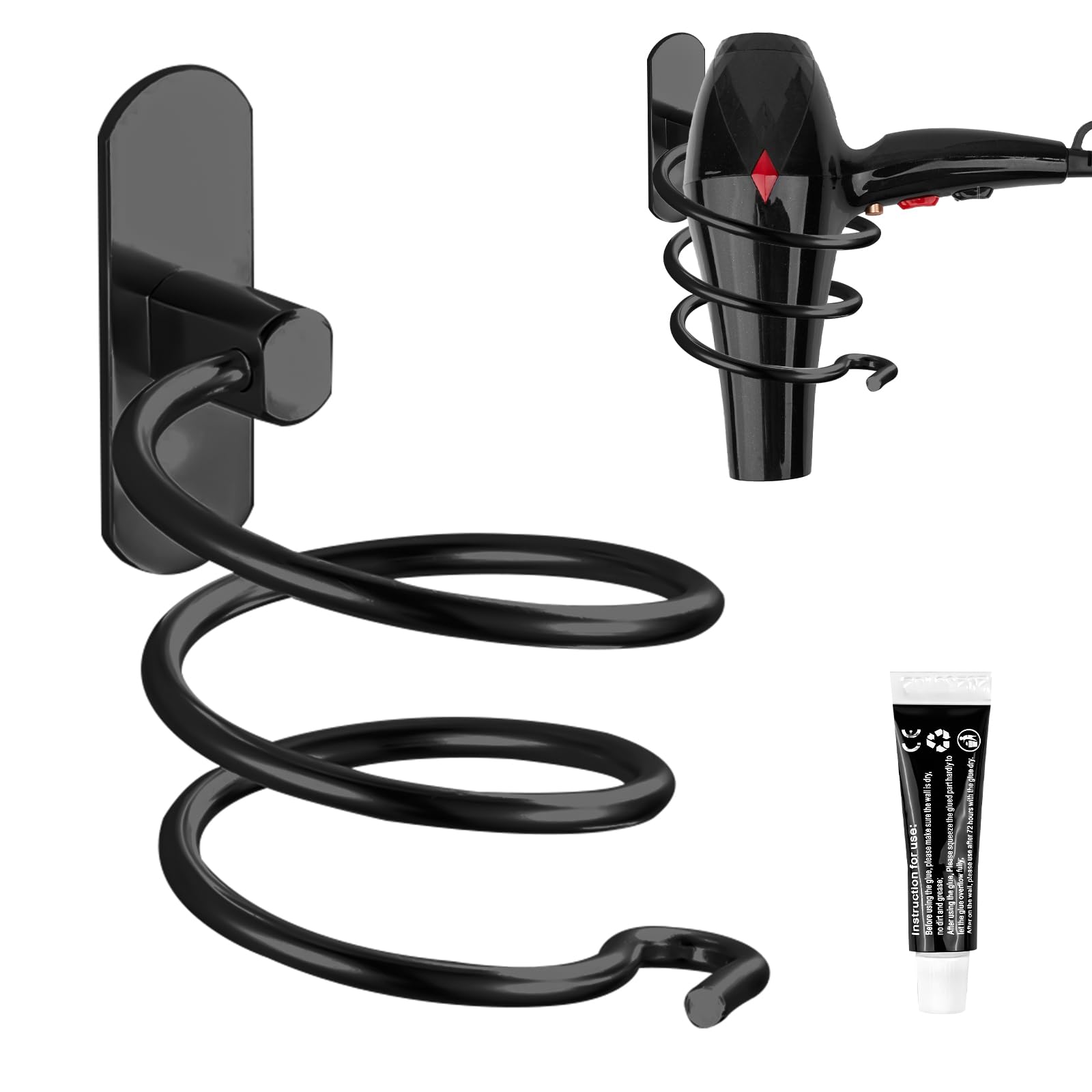 Fousenuk Porta Asciugacapelli, Mensola di Asciugacapelli da Muro Acciaio Inossidabile Supporto per Asciugacapelli, Supporto Asciugacapelli per Bagno Porta Phon Cromo in Acciaio Inossidabile, Nero