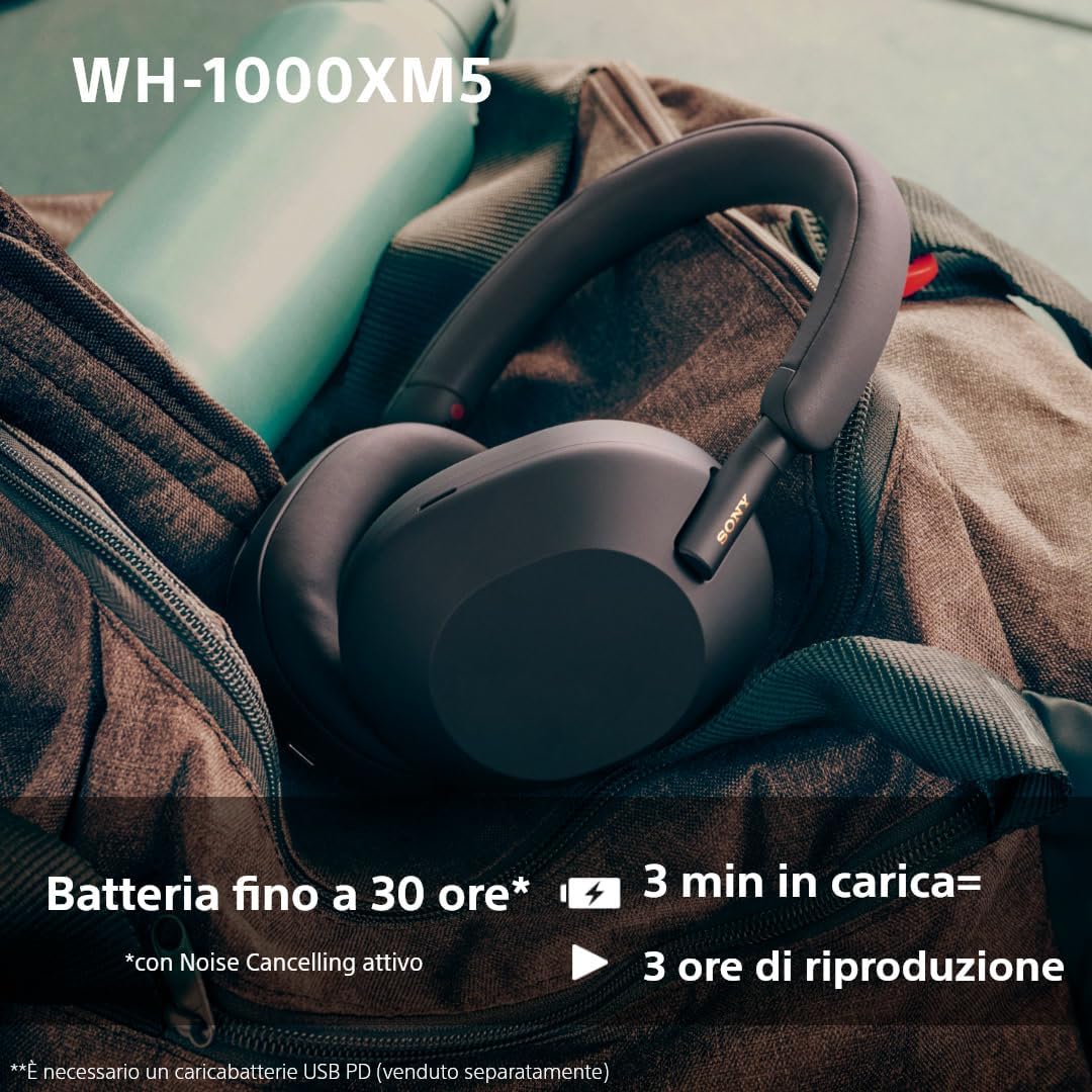 Sony WH-1000XM5 - Cuffie Wireless Noise Cancelling, Argento - immagine 5
