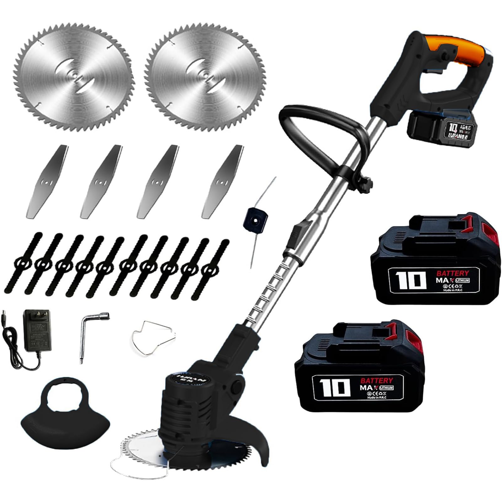 Decespugliatore a Batteria con 2 Batterie, Nero