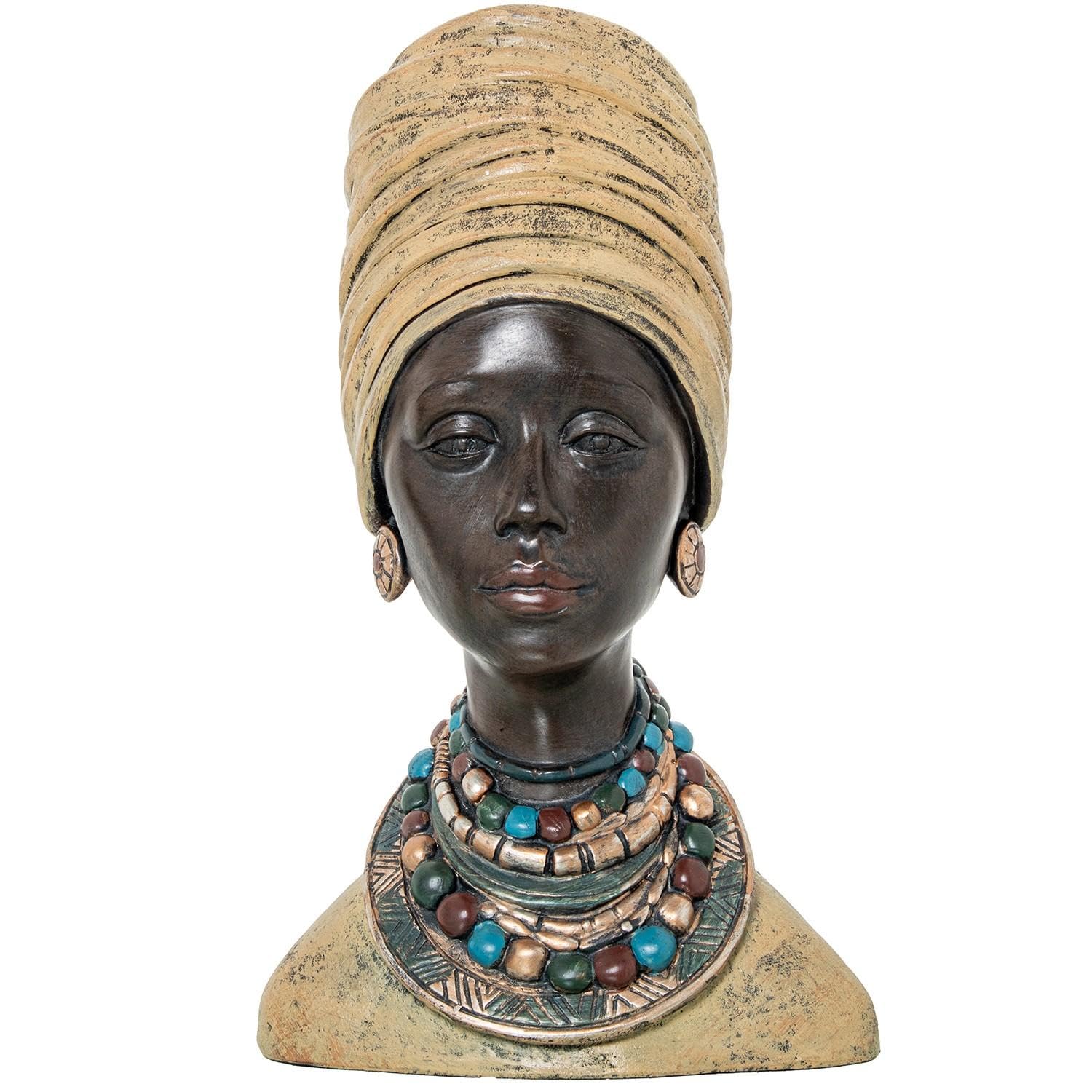 Figura di un busto di una resina africana in oro e nero 29x23x48cm