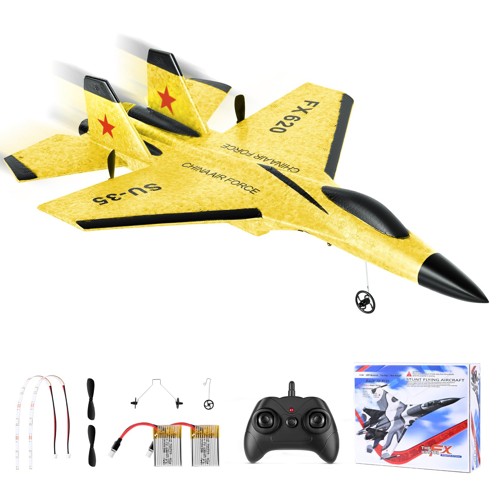 Aereo RC Aliante 2.4 GHz 2CH con Luci, Giallo