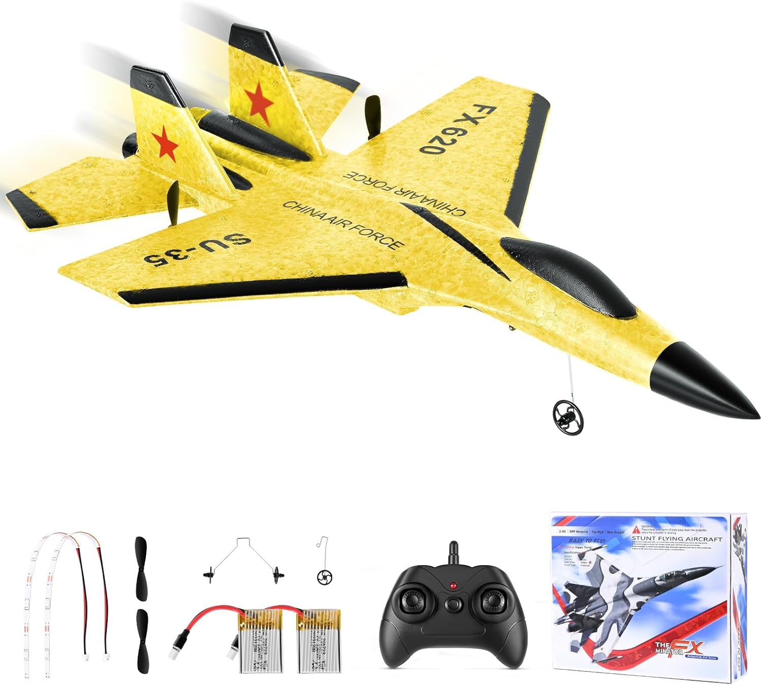 Aereo RC Aliante 2.4 GHz 2CH con Luci, Giallo - immagine 1