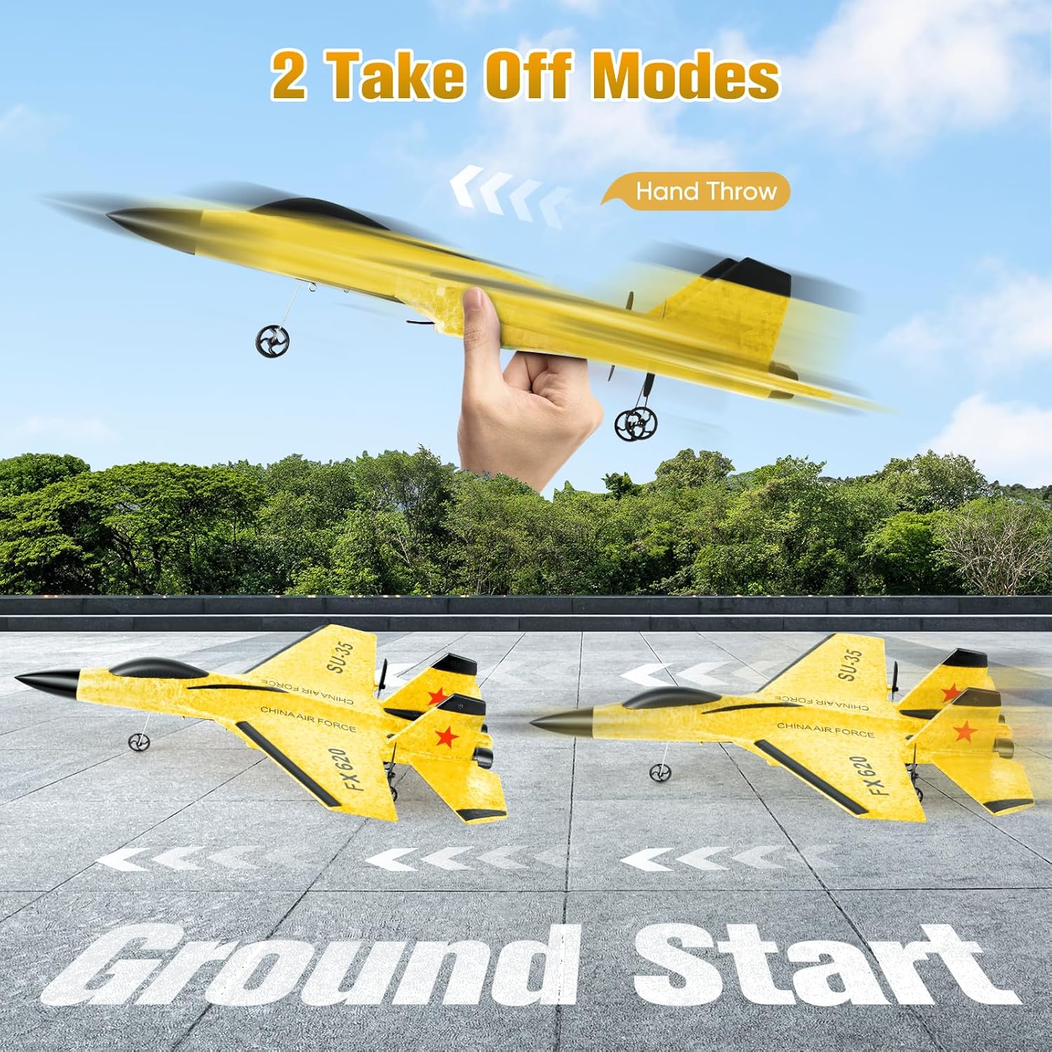 Aereo RC Aliante 2.4 GHz 2CH con Luci, Giallo - immagine 2