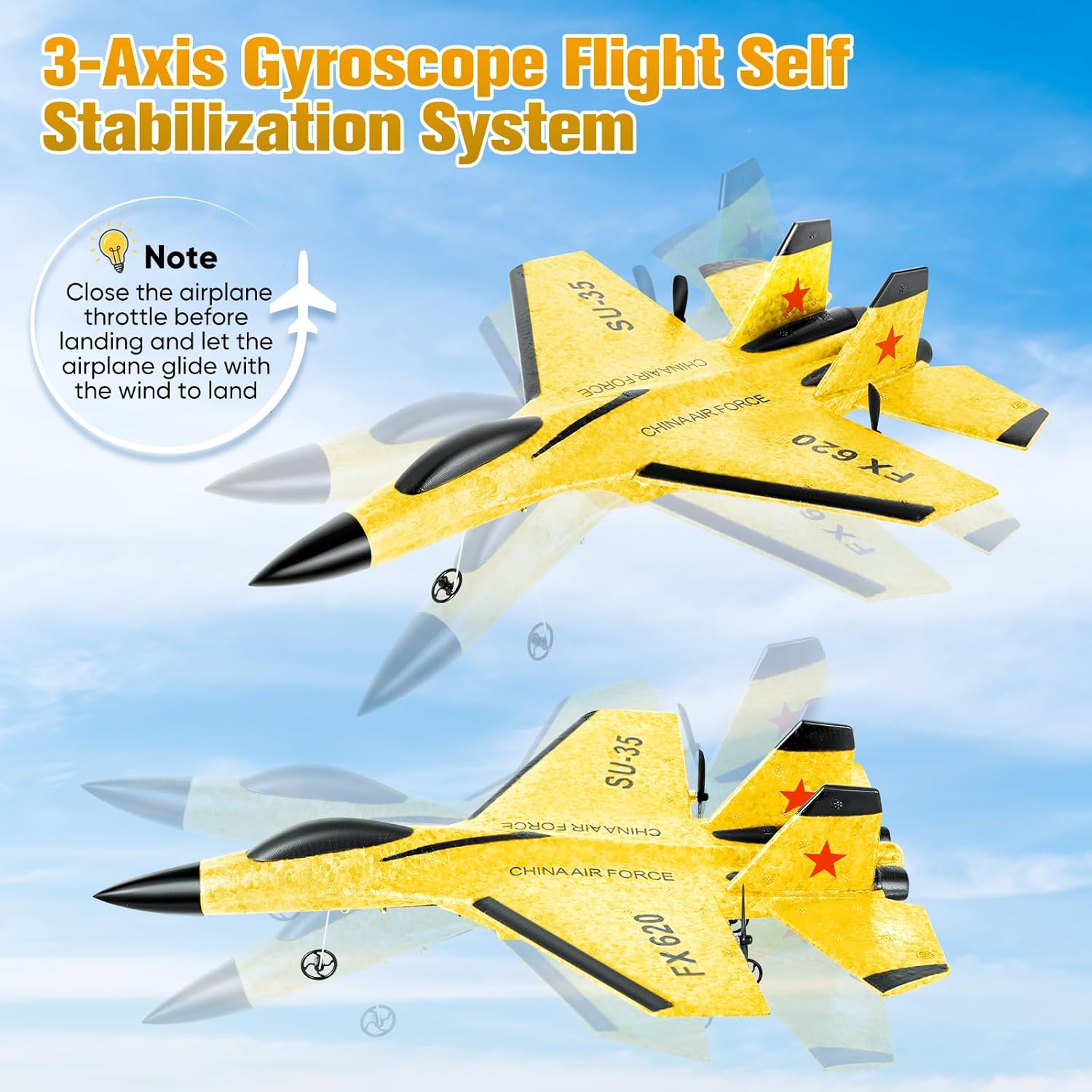 Aereo RC Aliante 2.4 GHz 2CH con Luci, Giallo - immagine 4