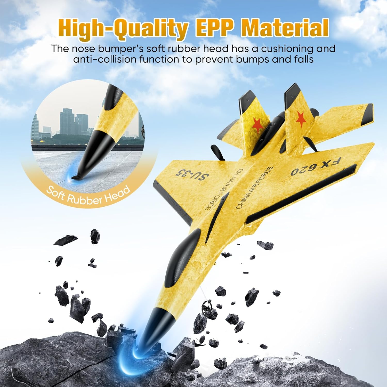 Aereo RC Aliante 2.4 GHz 2CH con Luci, Giallo - immagine 5