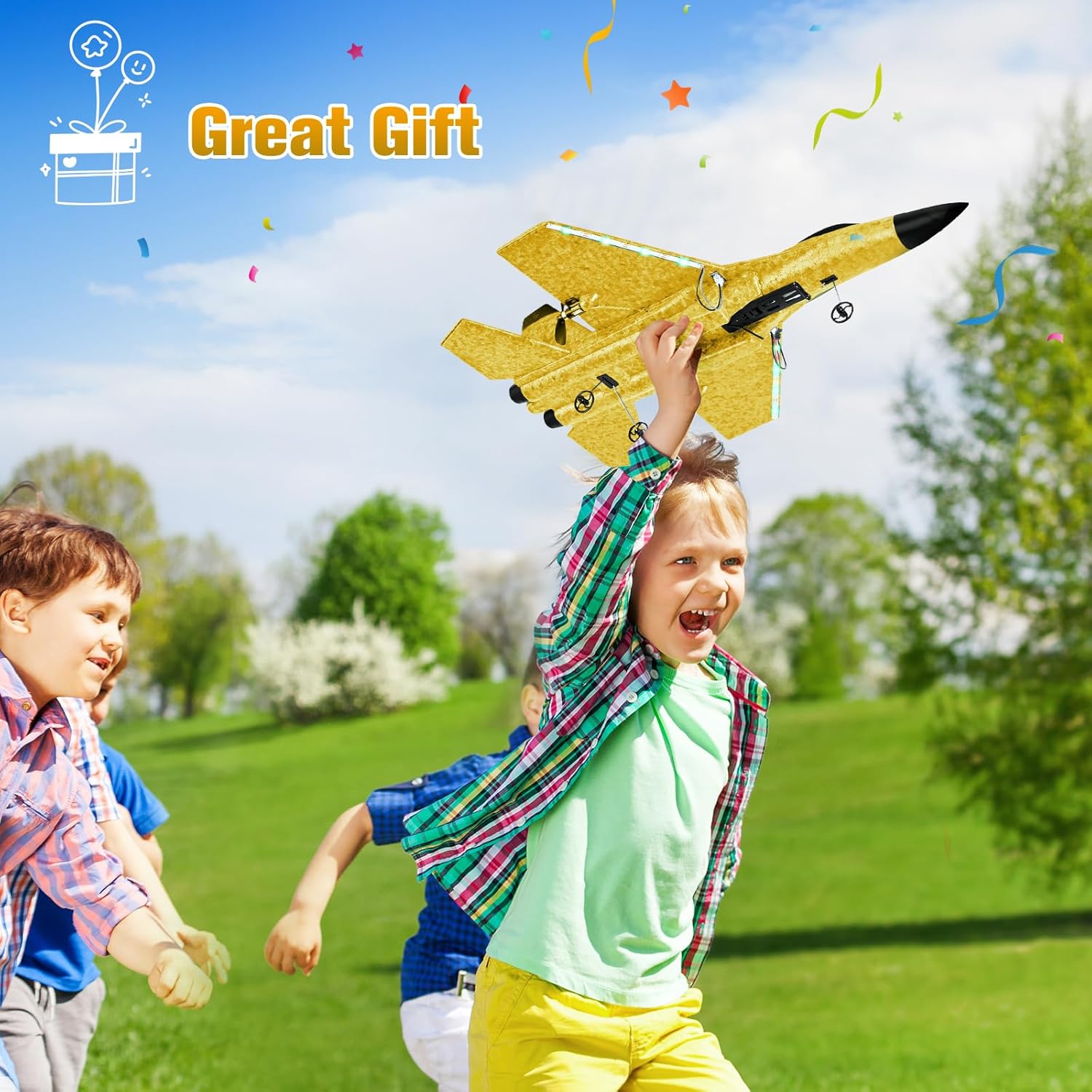 Aereo RC Aliante 2.4 GHz 2CH con Luci, Giallo - immagine 7