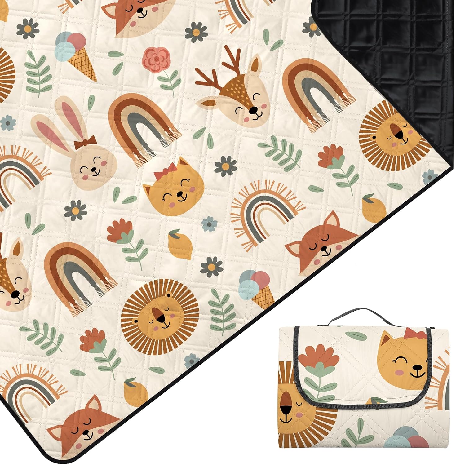 Outplea Coperta Picnic Impermeabile 200x200 CM, Animali Boho