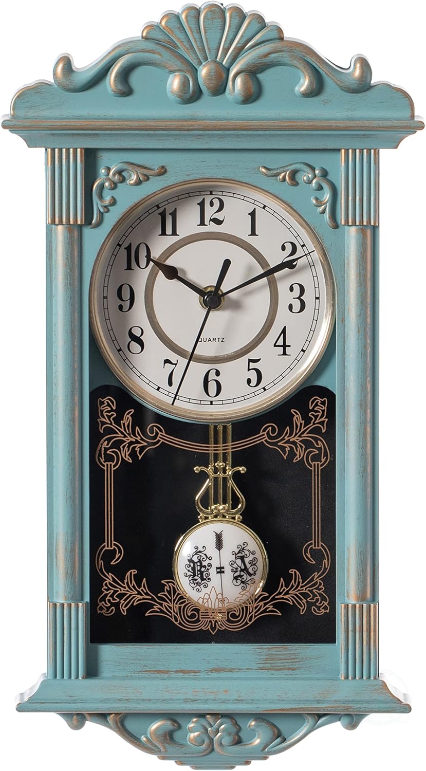 Clockswise Orologio da Parete a Pendolo Effetto Legno, Blu