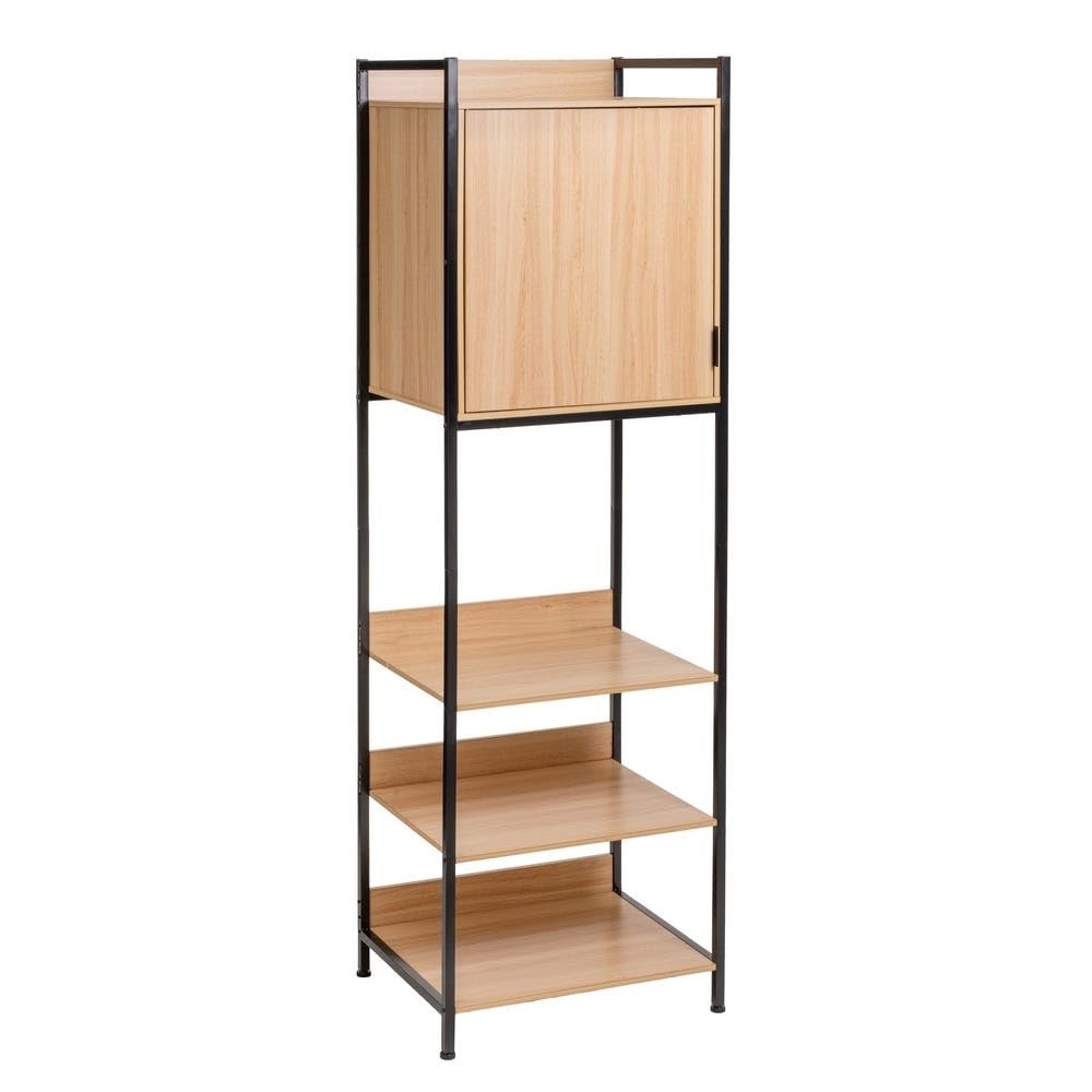 Armadio modulare con una porta e 3 ripiani in PB e metallo in naturale e nero