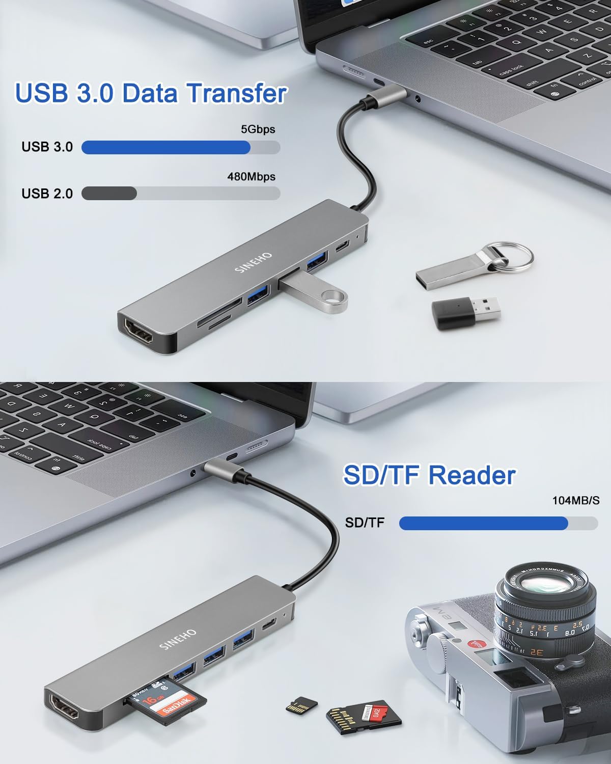 Sineho HUB USB-C 7-IN-1 con HDTV 4K - immagine 5