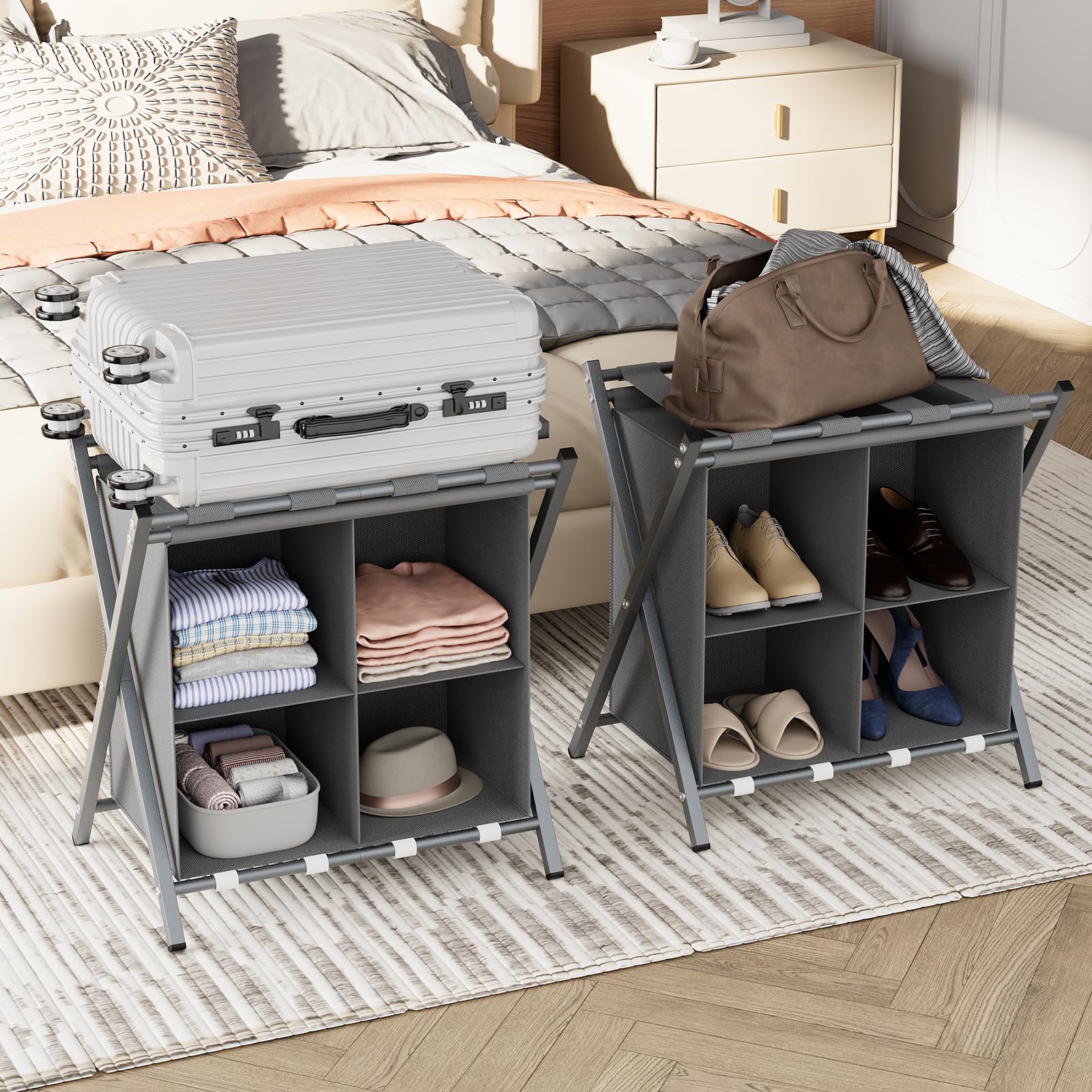 Set 2 Supporti Portabagagli Pieghevoli, Grigio