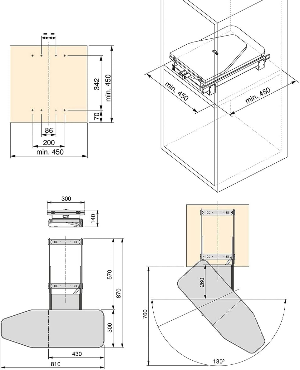 Emuca Asse da Stiro Pieghevole ed Estraibile, Grigio - immagine 4