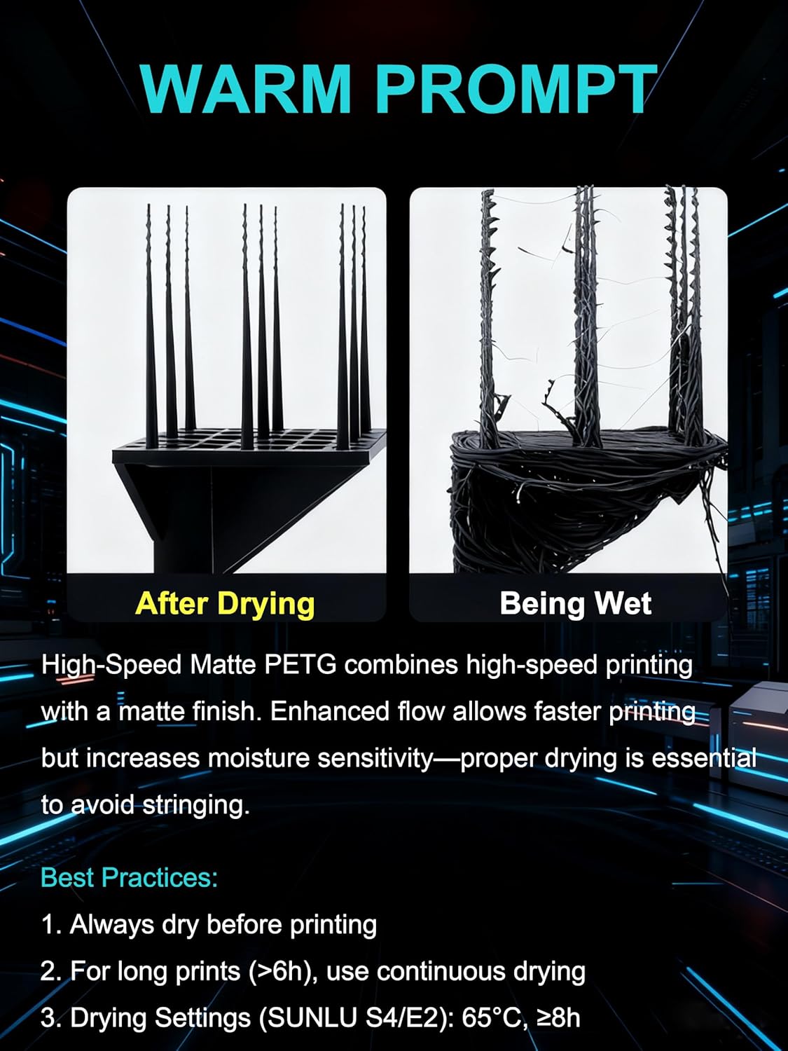 Sunlu 2KG Filamento PETG 3D Rapido 1.75mm, Nero - immagine 2