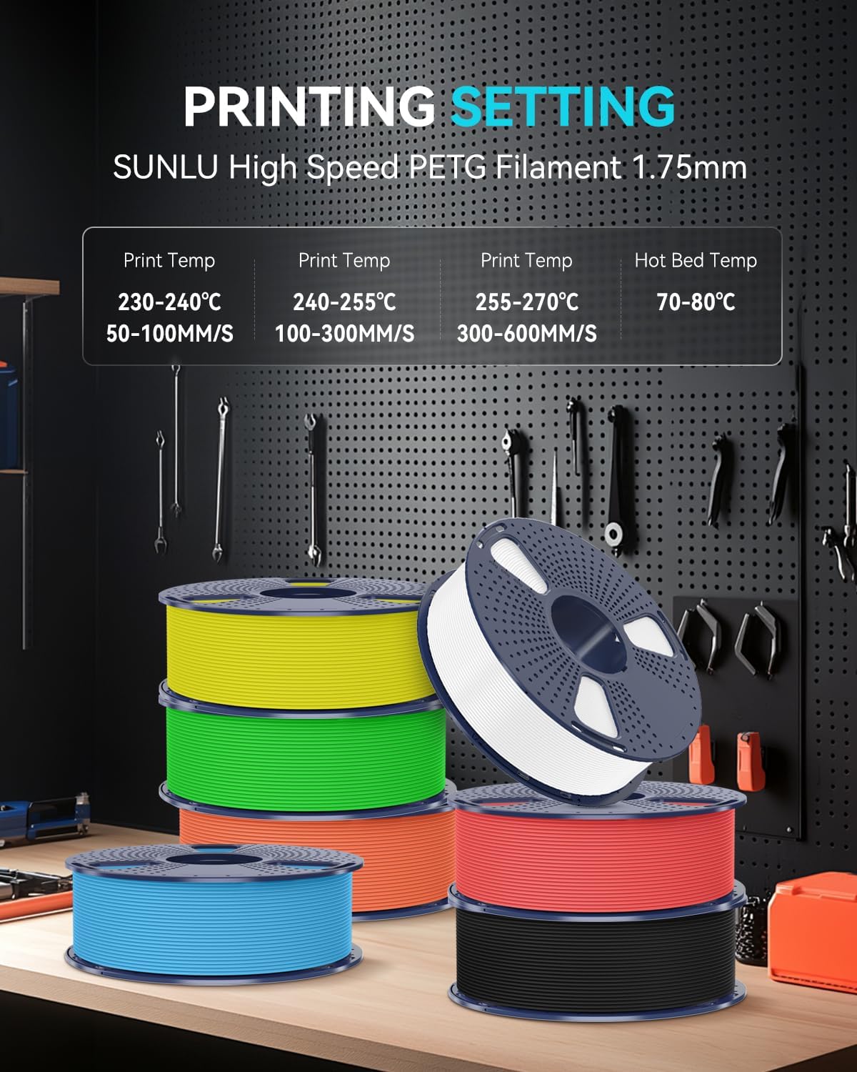 Sunlu 2KG Filamento PETG 3D Rapido 1.75mm, Nero - immagine 7