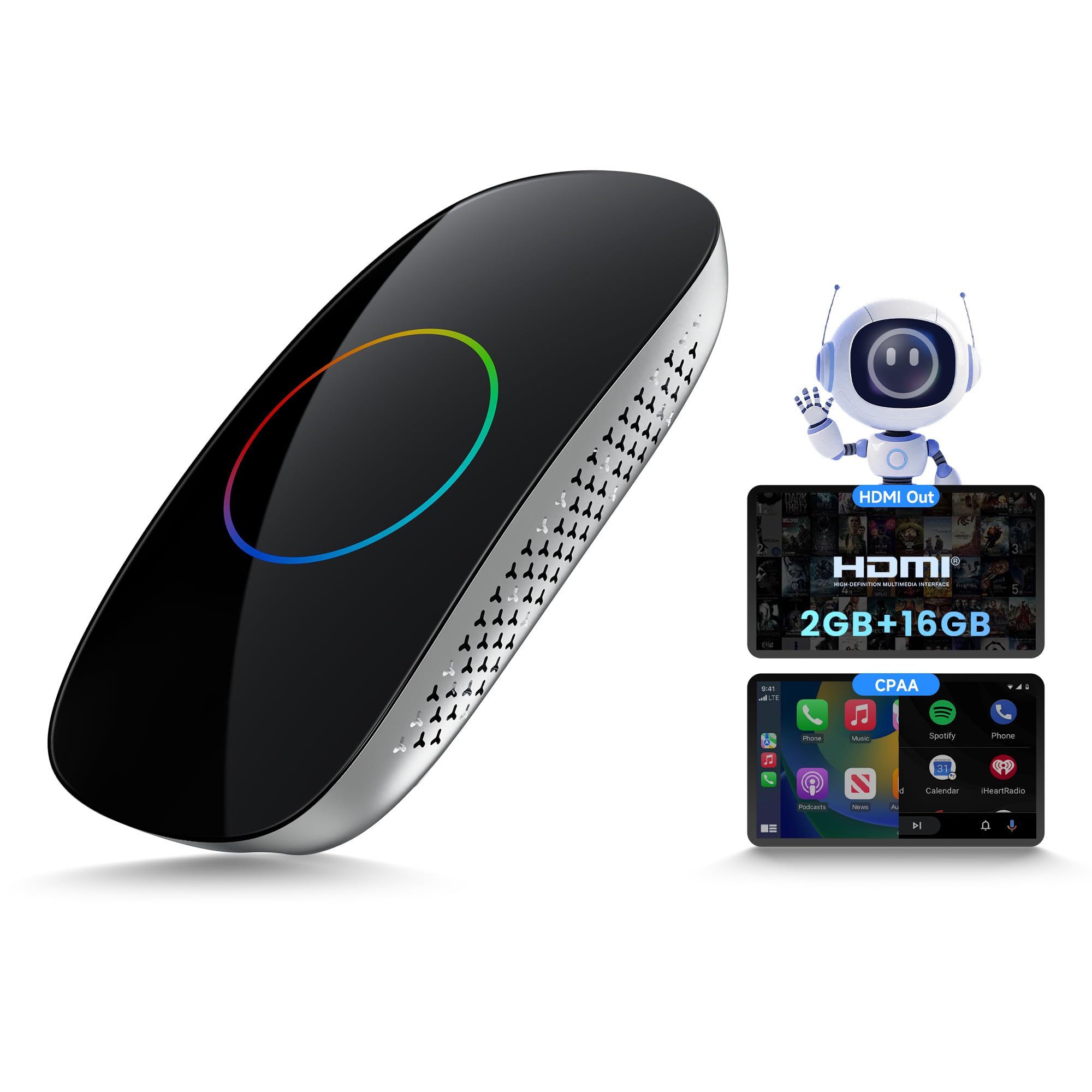 Carplay AI Box Wireless & Android Auto 2GB+16GB, Nero