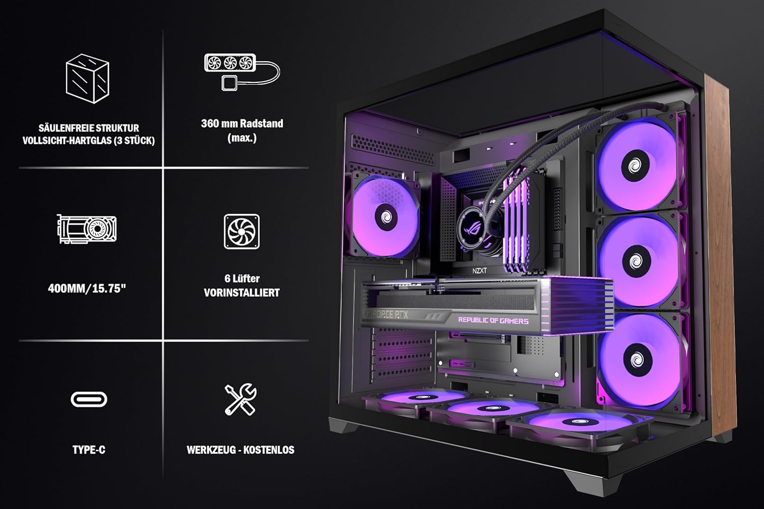 Ansaite Case PC Mid Tower Gaming con 6 Ventole ARGB - immagine 2