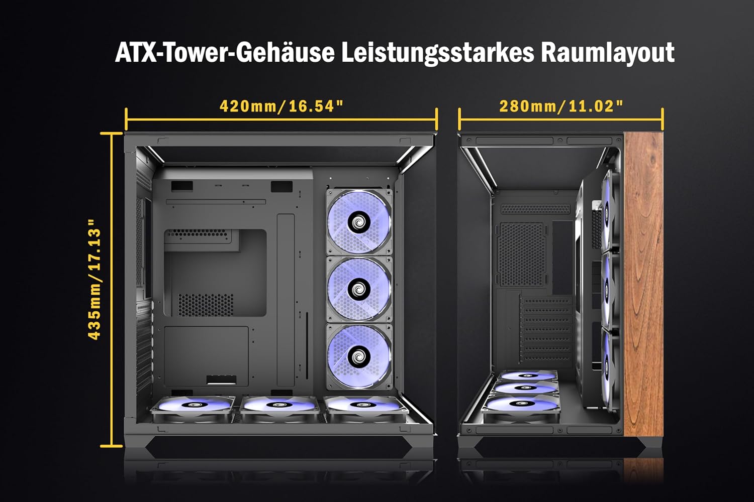 Ansaite Case PC Mid Tower Gaming con 6 Ventole ARGB - immagine 3