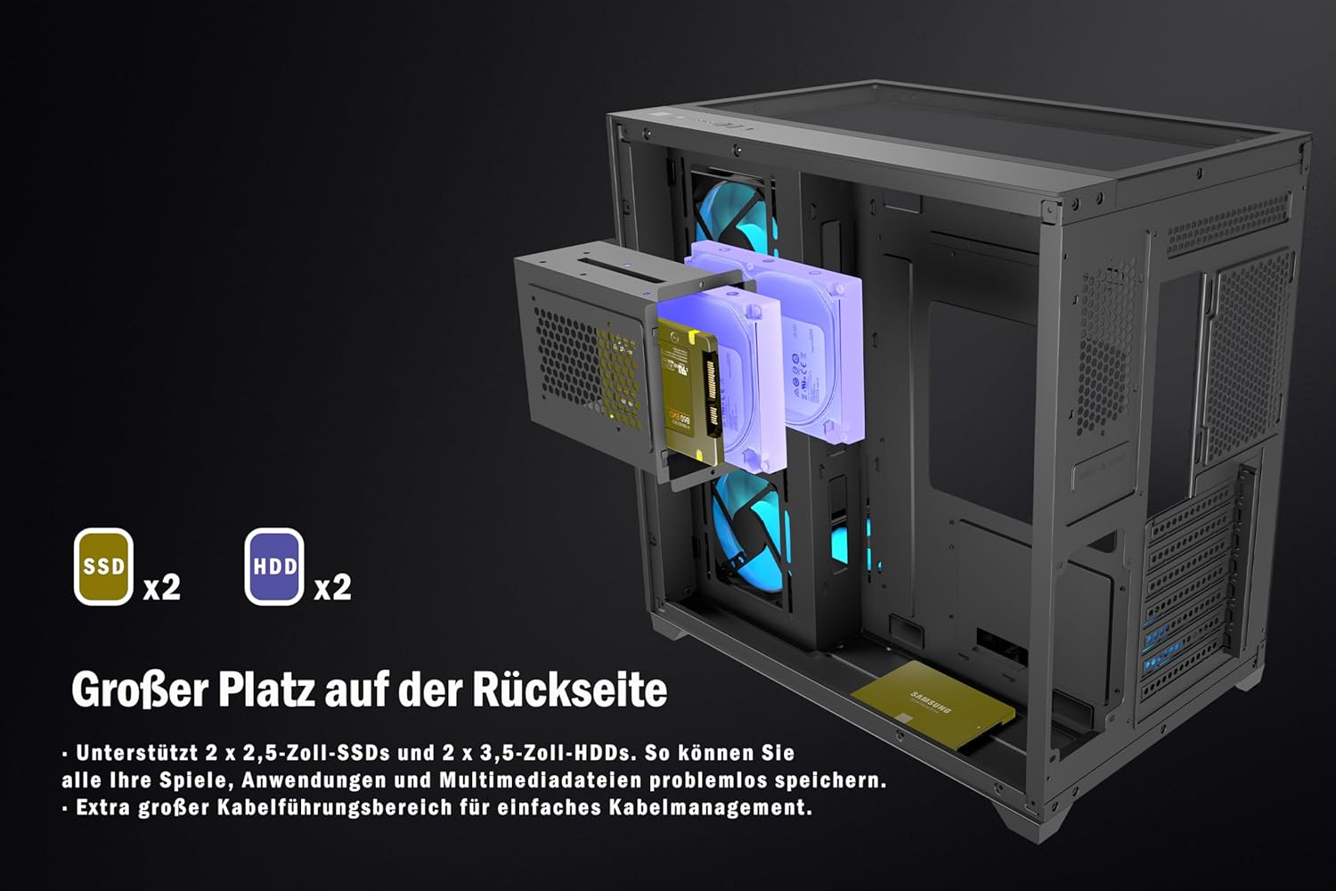 Ansaite Case PC Mid Tower Gaming con 6 Ventole ARGB - immagine 4