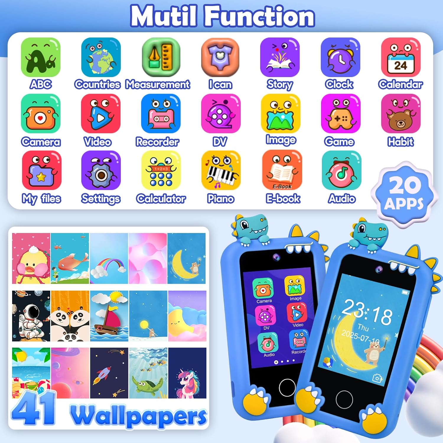 Smartphone Giocattolo per Bambini 2.8", Blu - immagine 2