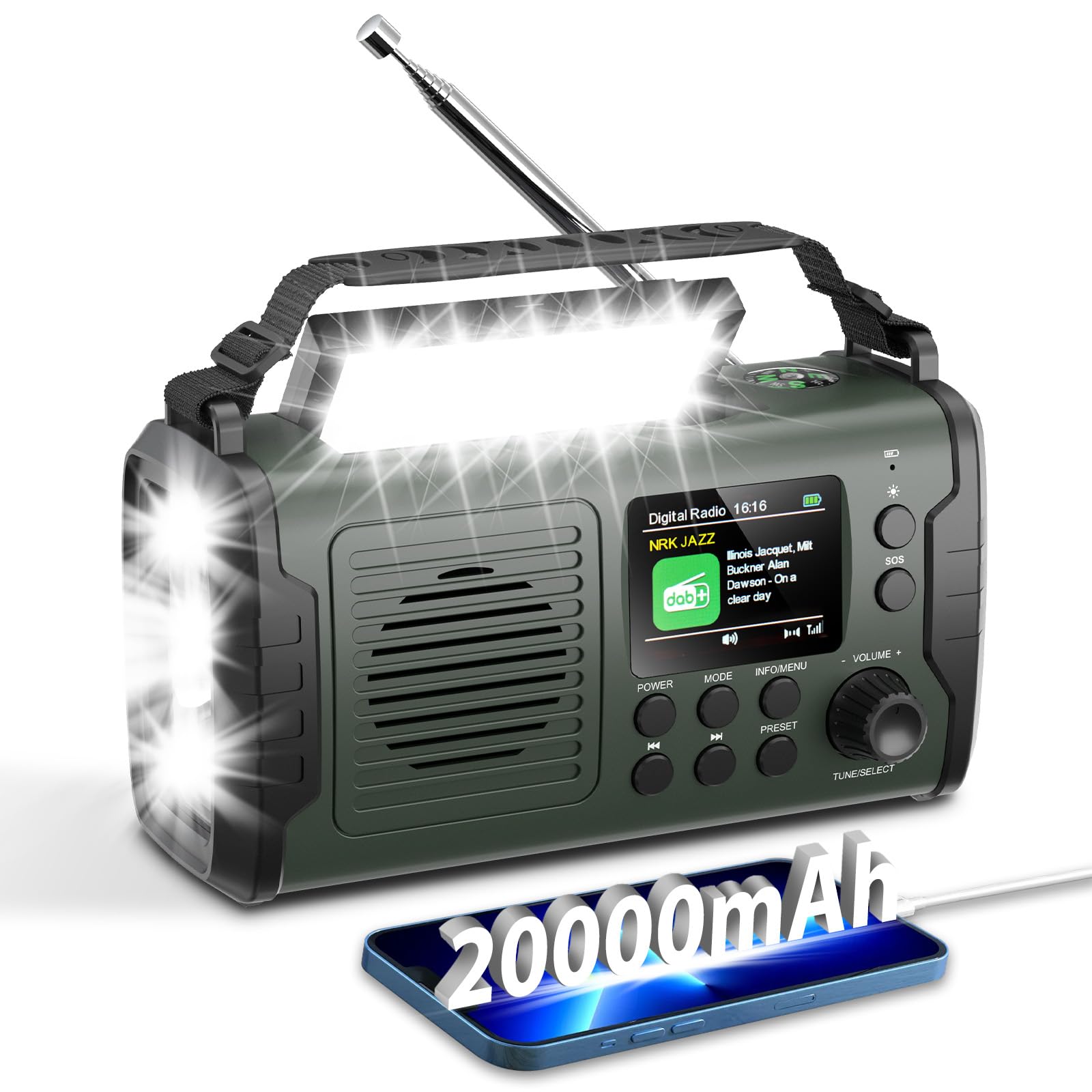 Radio Solare a Manovella 20000mAh con Bluetooth DAB/FM