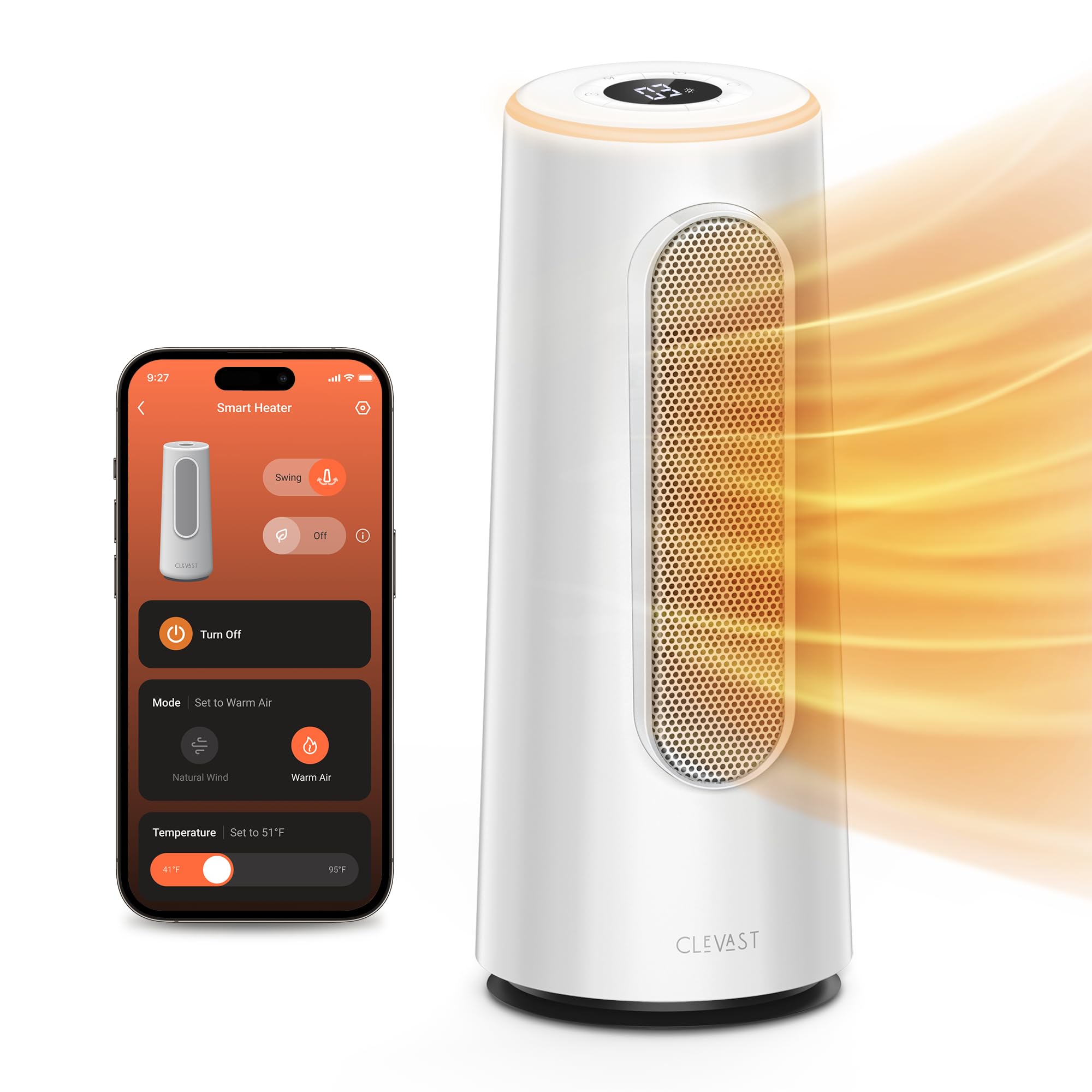 Clevast Termoventilatore Ceramica 1500W Oscillante