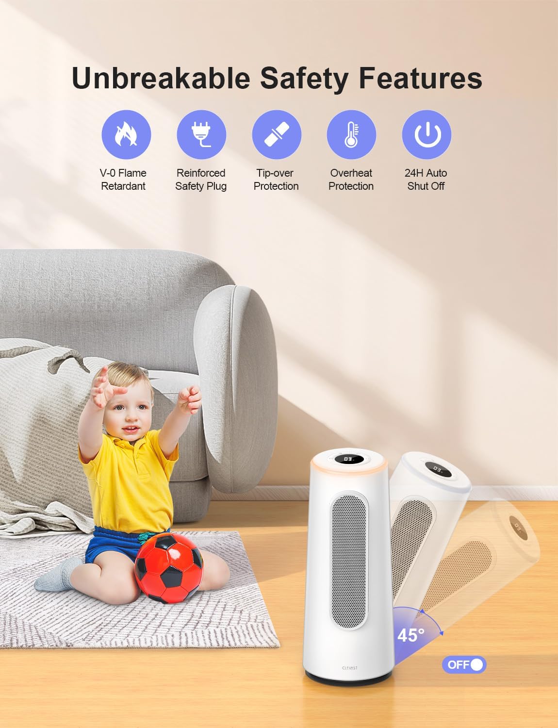 Clevast Termoventilatore Ceramica 1500W Oscillante - immagine 3