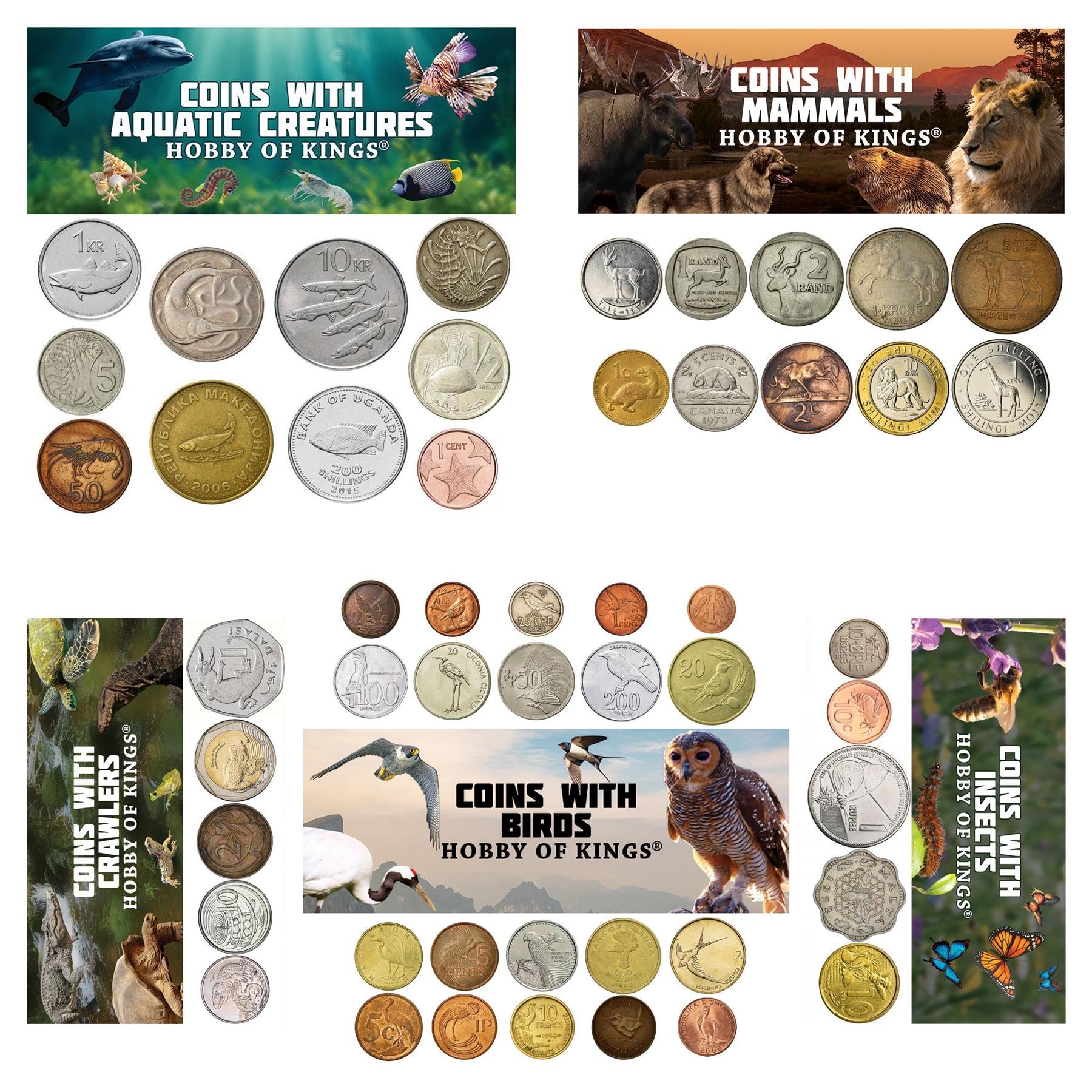 Collezione di Monete di Animali - 50 Monete Diverse