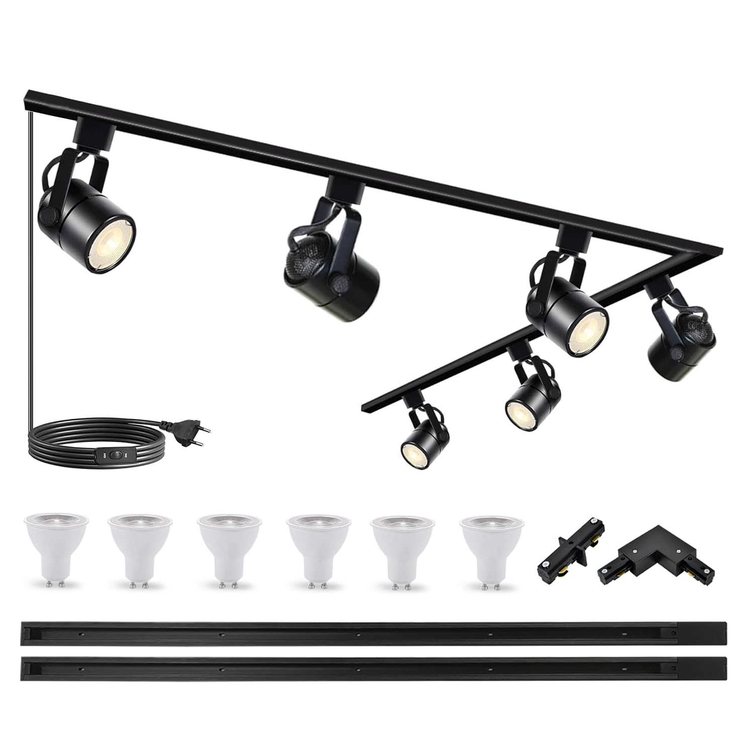 Faretti a Binario GU10 con 6 Luci, Nero 4000K