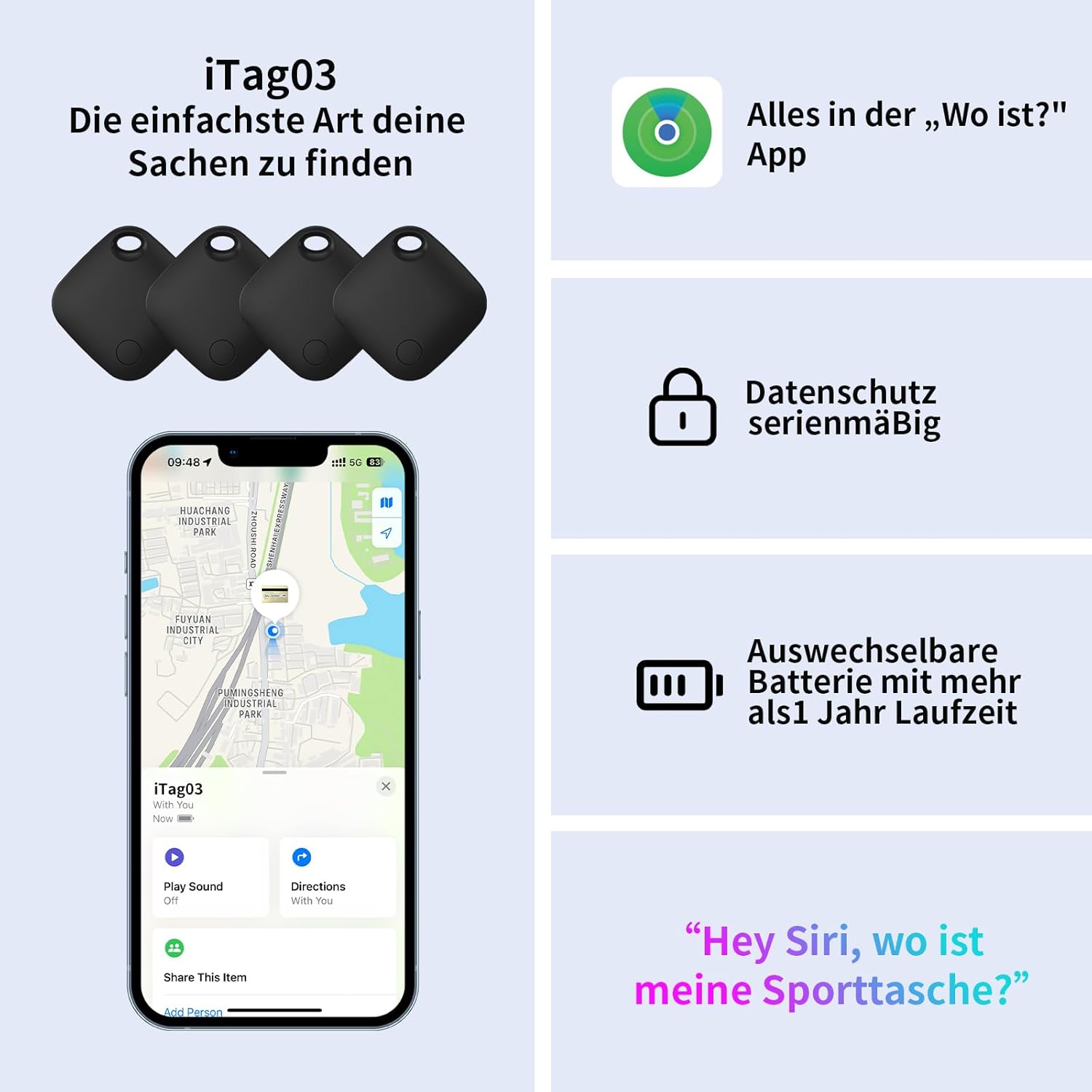Rsh - Tracker per Chiavi Compatibile Apple “Dov’è?” (4 pz) - immagine 2