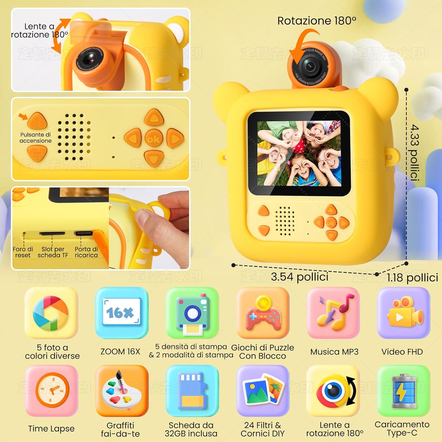 Macchina Fotografica Istantanea Bambini con 7 Rotoli Carta - immagine 2