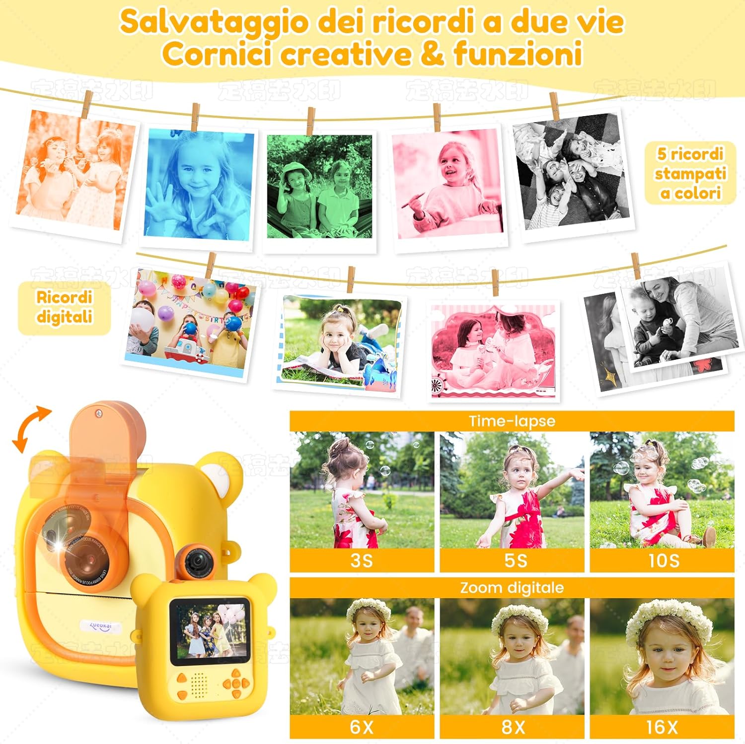 Macchina Fotografica Istantanea Bambini con 7 Rotoli Carta - immagine 4