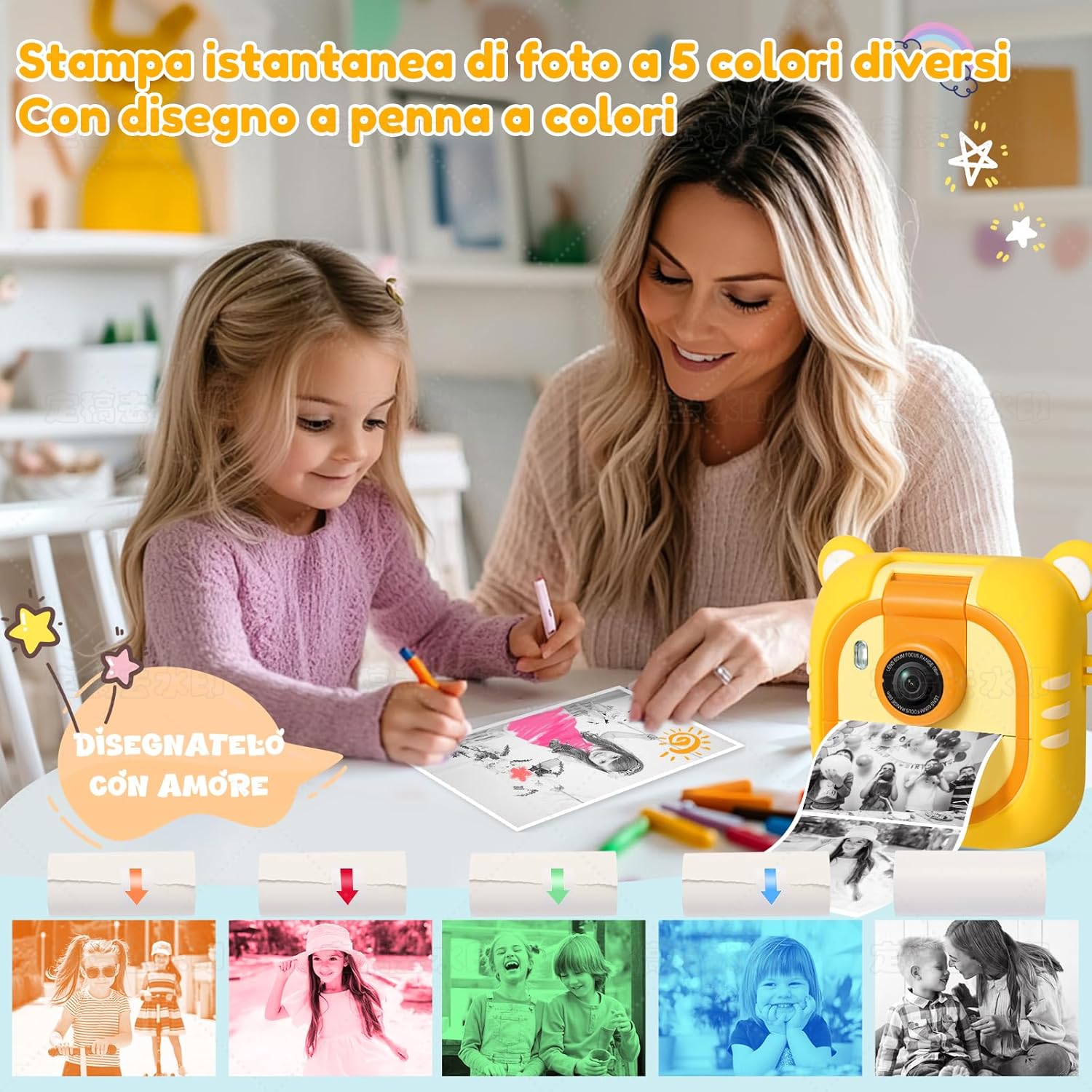 Macchina Fotografica Istantanea Bambini con 7 Rotoli Carta - immagine 5