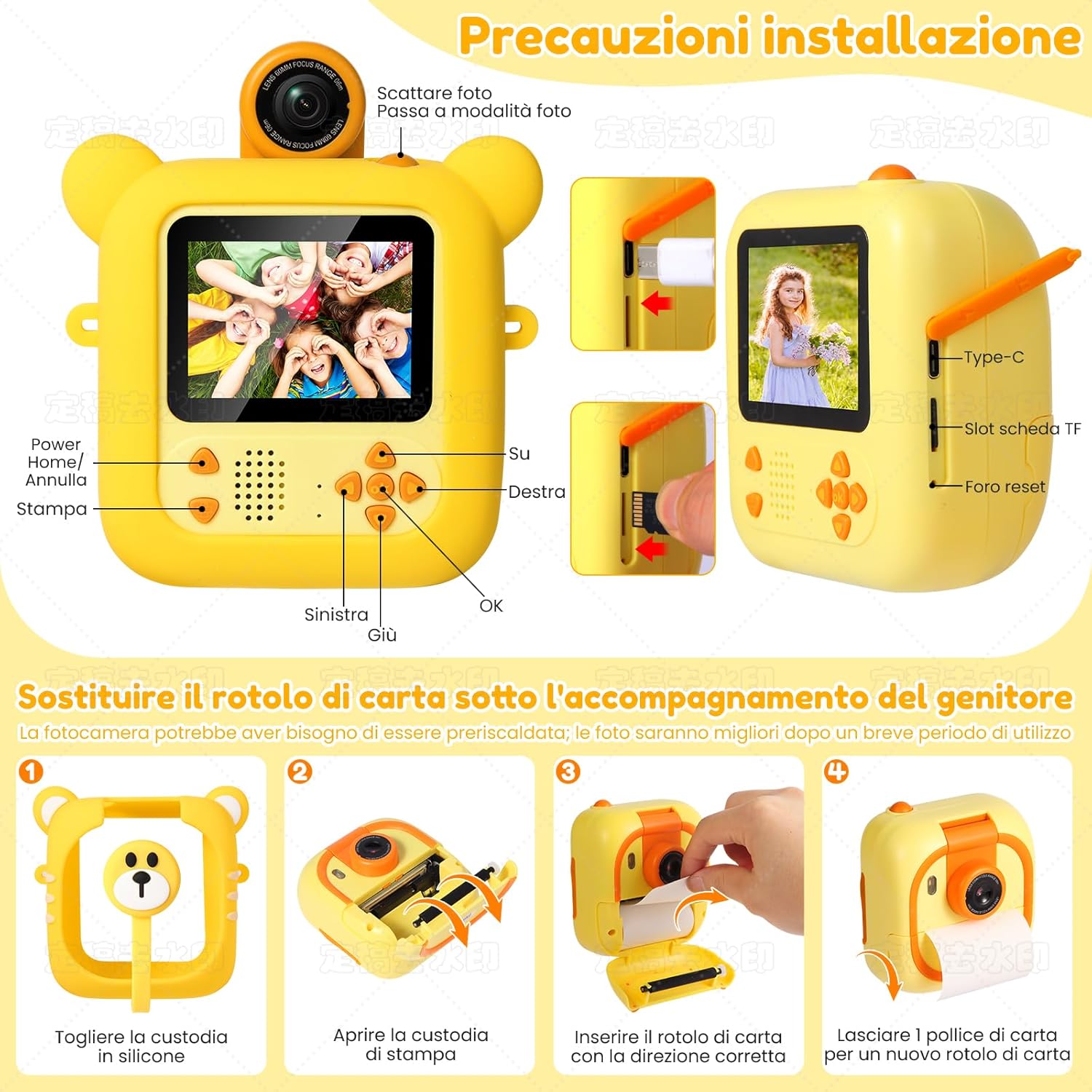 Macchina Fotografica Istantanea Bambini con 7 Rotoli Carta - immagine 6