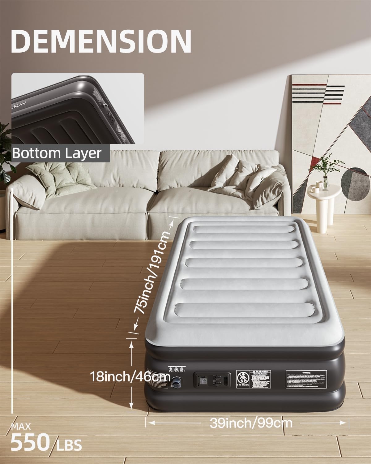 Chillsun Letto Gonfiabile Singolo con Pompa Automatica - immagine 2