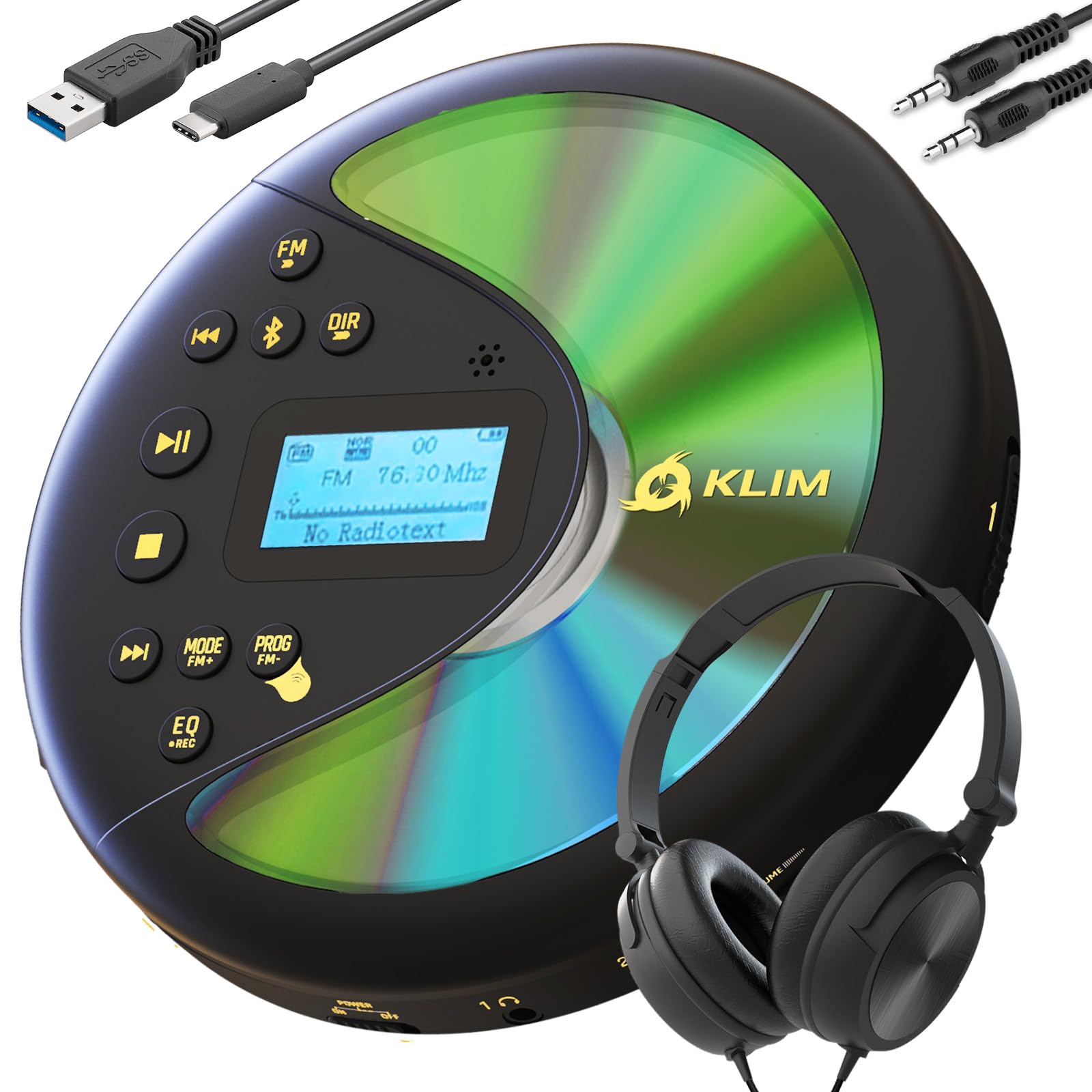 Klim Discover - Lettore CD HiFi Portatile con Cuffie, Nero/Oro