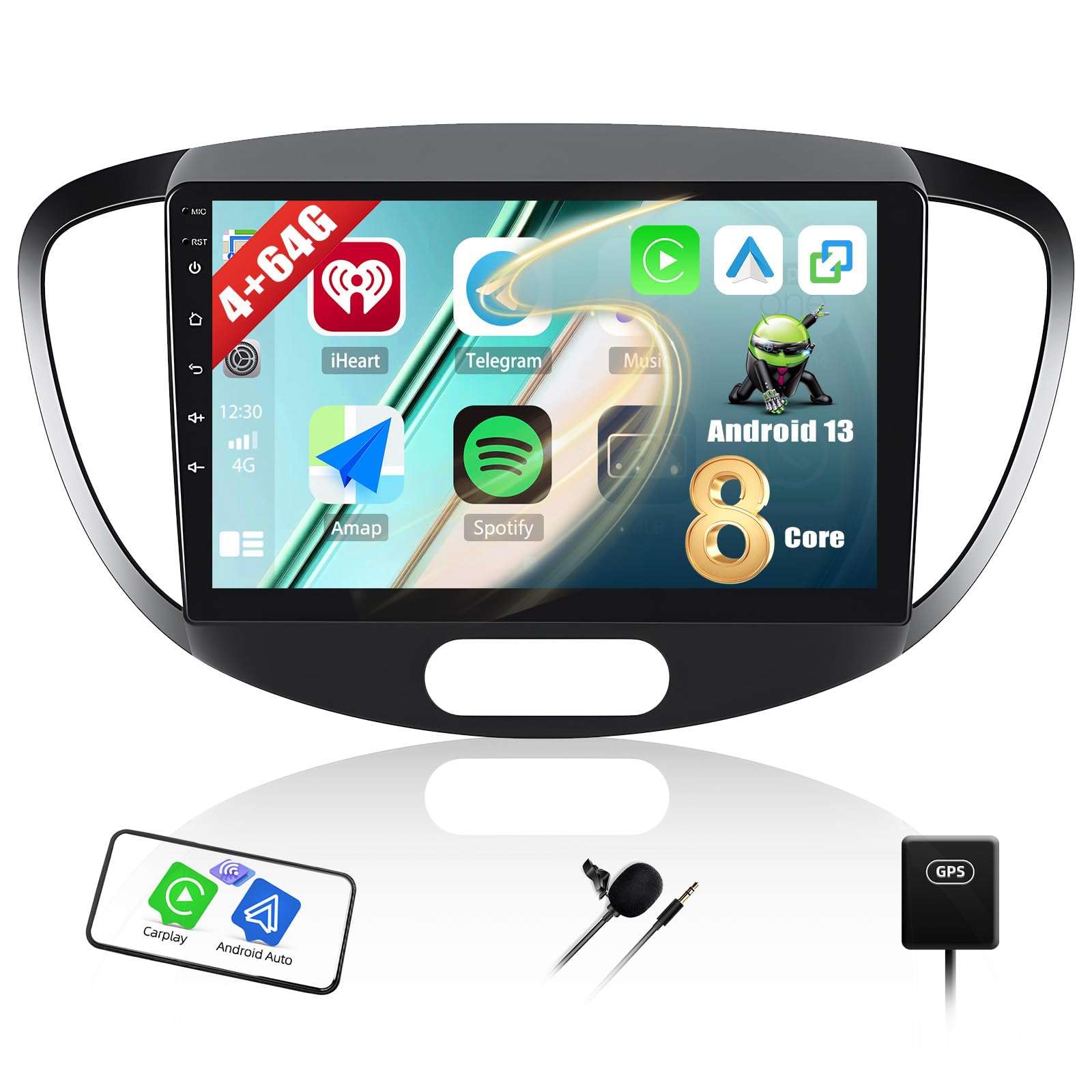 Camecho Autoradio Android 13 per Hyundai I10 2007-2013