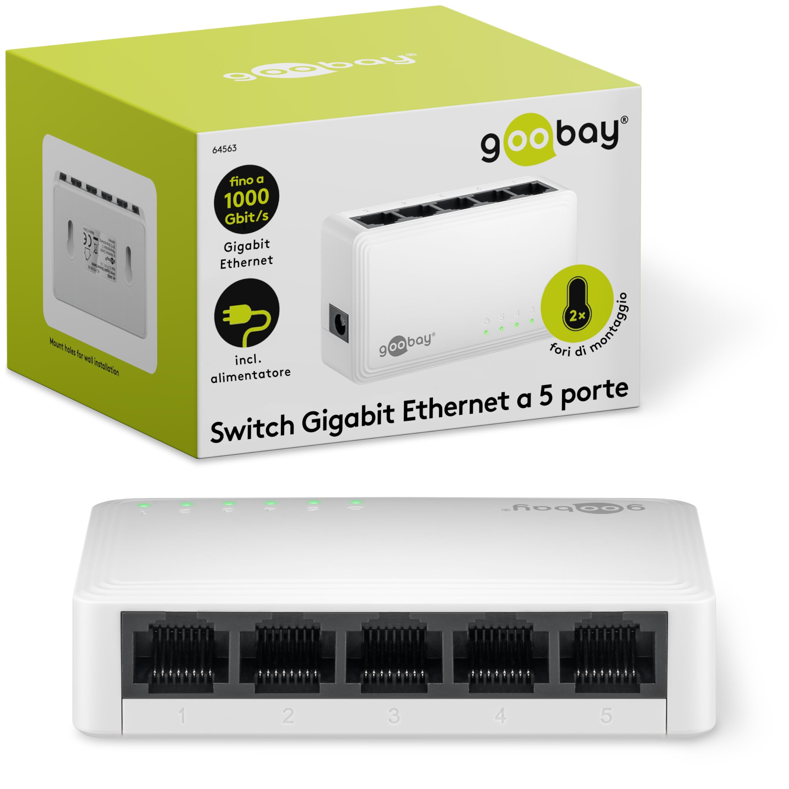 goobay Switch di rete Ethernet 64563 Gigabit a 5 porte, switch LAN con ...