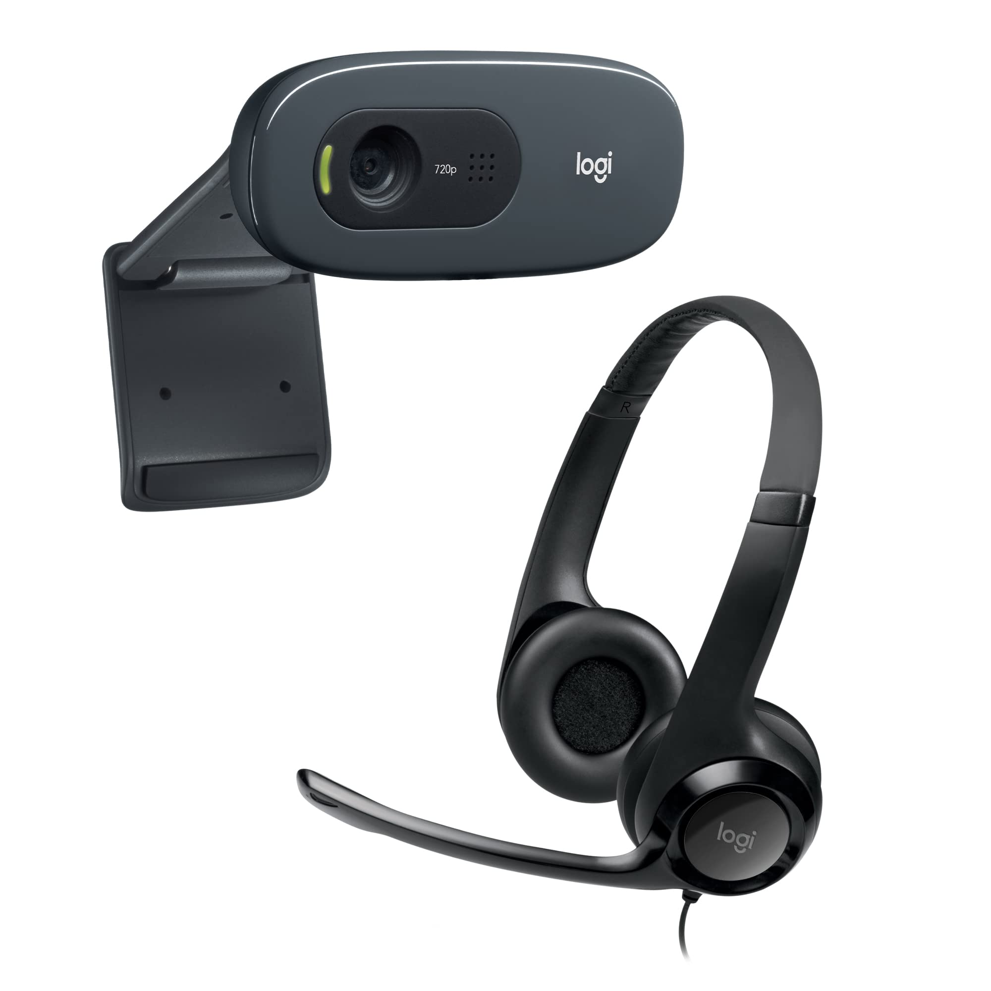 Logitech H390 Cuffie Cablate, Stereo con Microfono Regolabile con Cancellazione del Rumore, USB & C270 Webcam HD, HD 720p/30fps, Videochiamate HD Widescreen, Correzione Automatica Luminosità