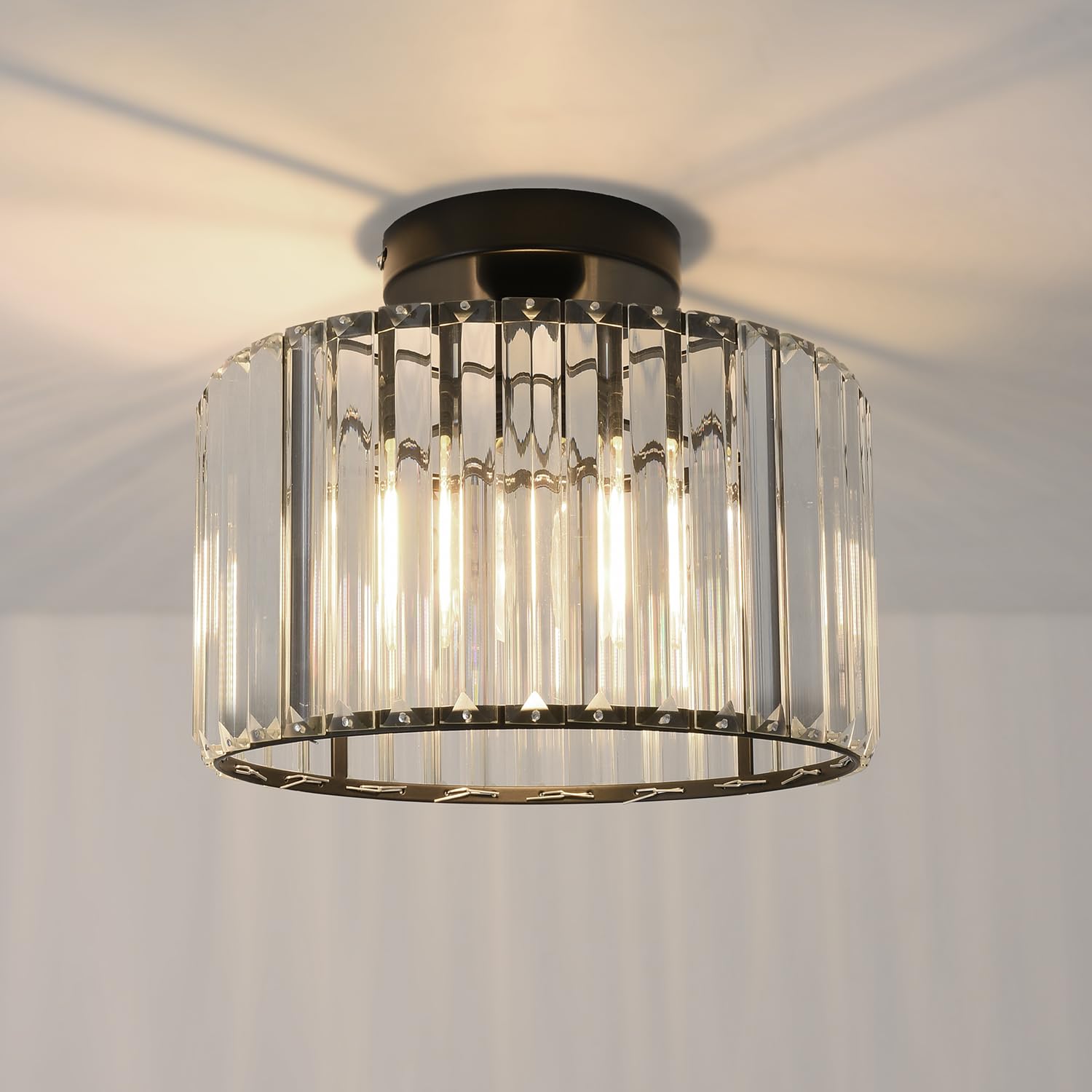 Anwio Lampadario Cristallo Nero 1 Luce E27