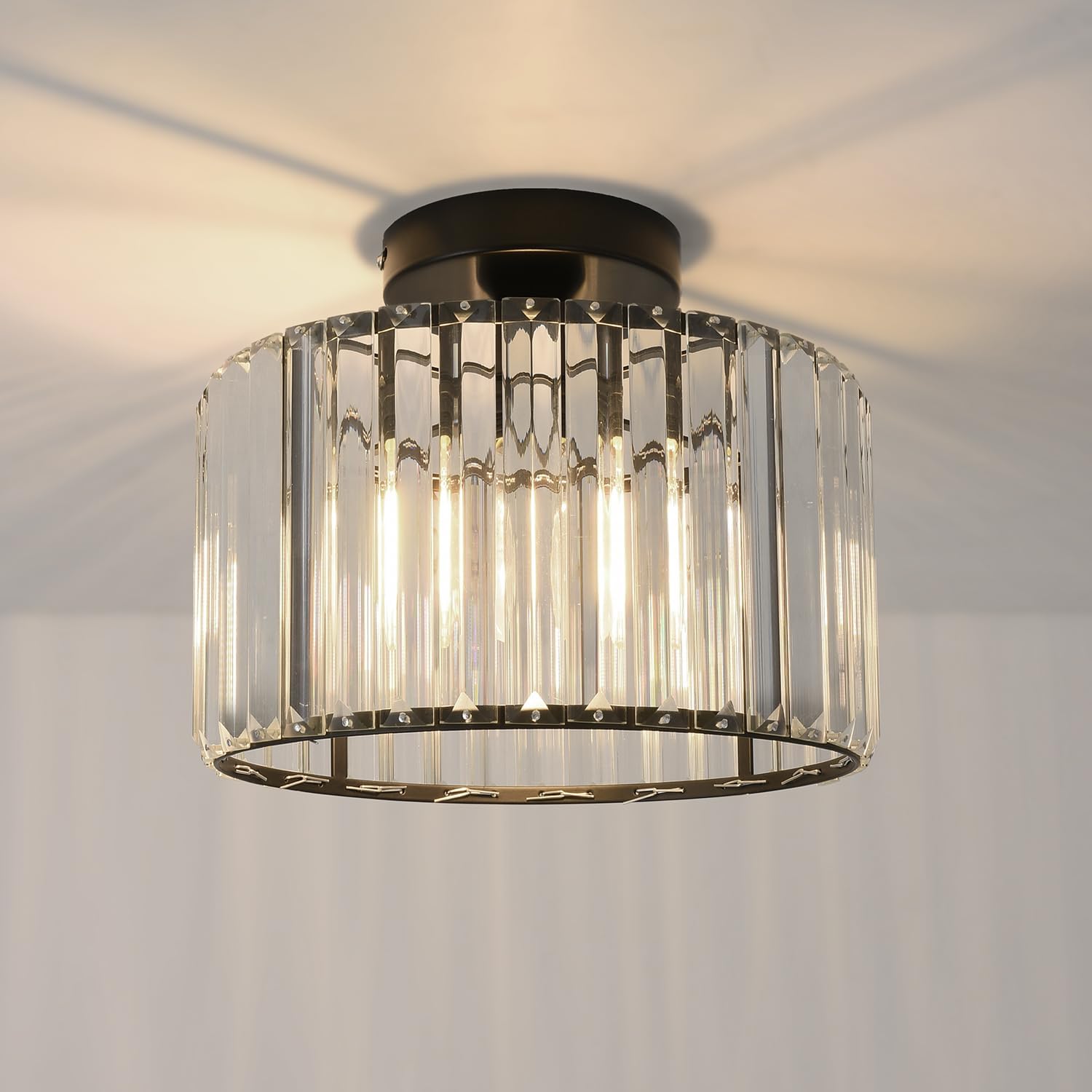 Anwio Lampadario Cristallo Nero 1 Luce E27 - immagine 1