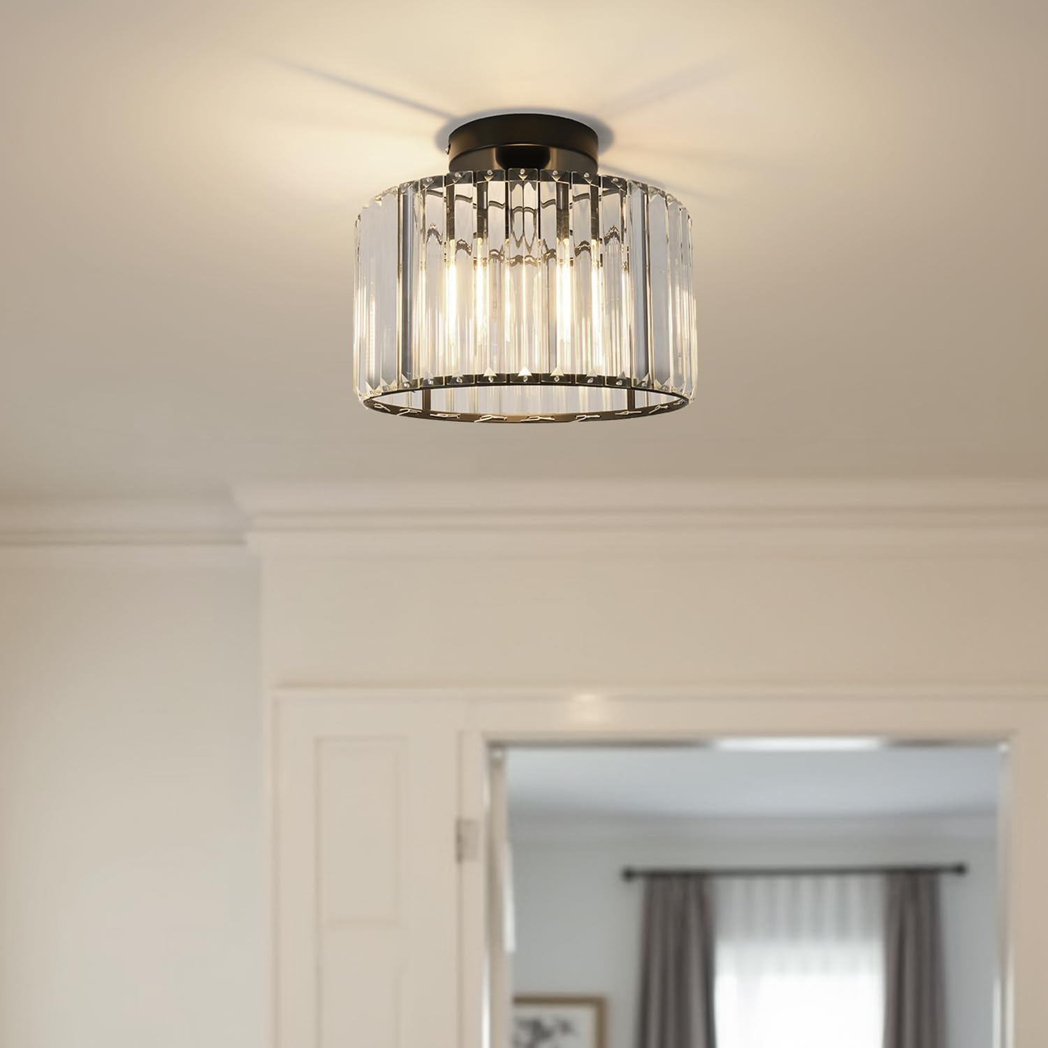 Anwio Lampadario Cristallo Nero 1 Luce E27 - immagine 2