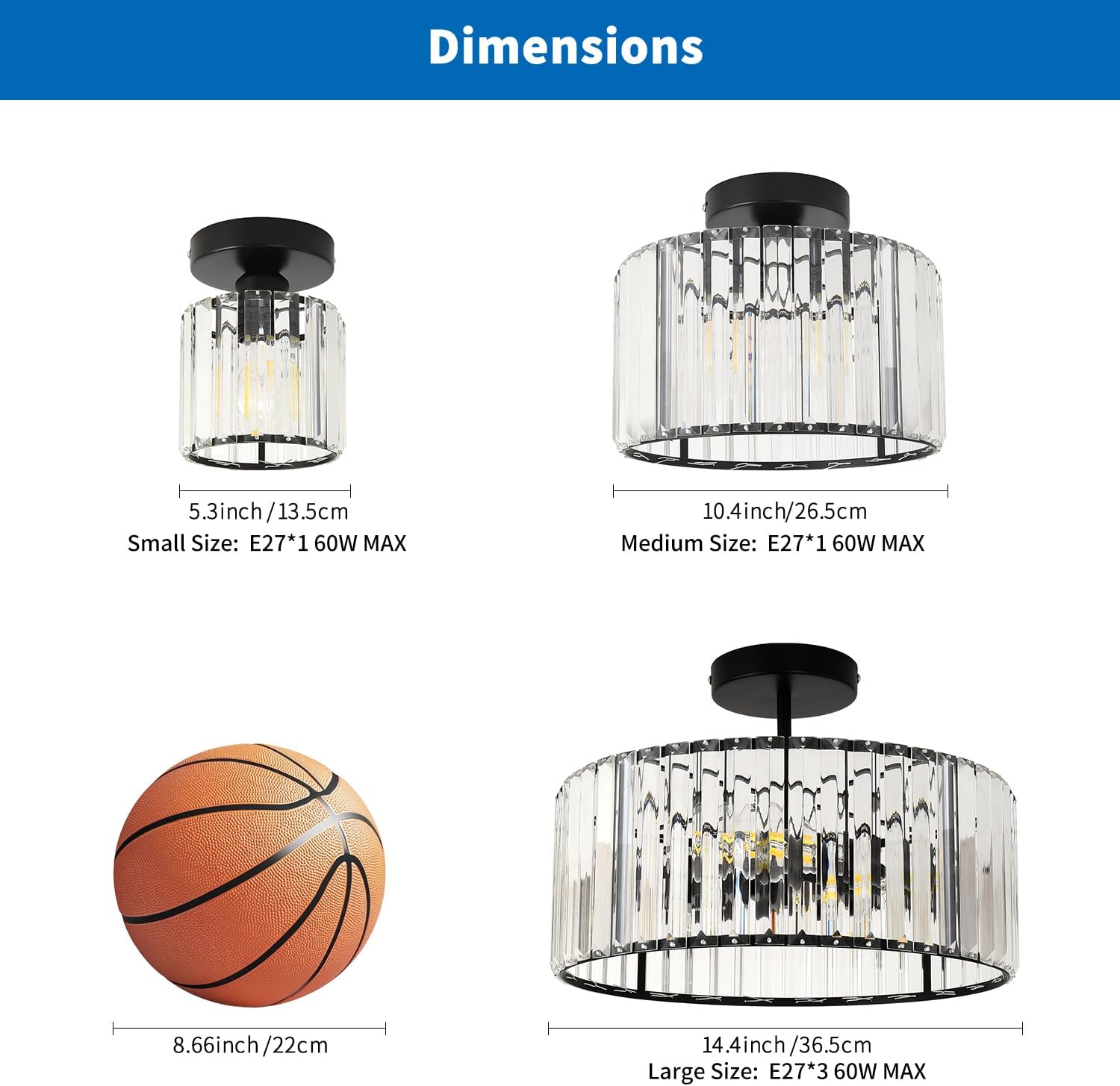 Anwio Lampadario Cristallo Nero 1 Luce E27 - immagine 3