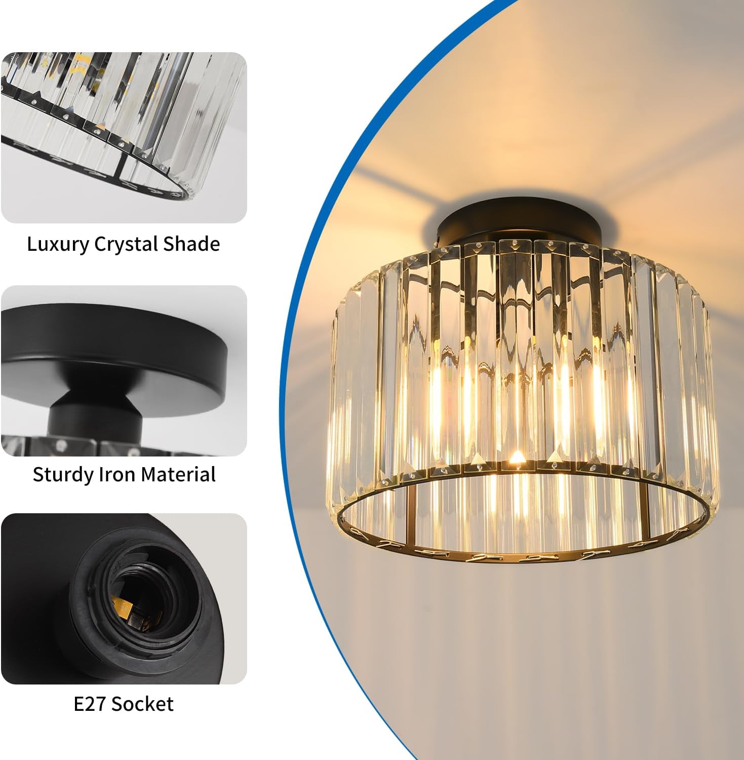 Anwio Lampadario Cristallo Nero 1 Luce E27 - immagine 5