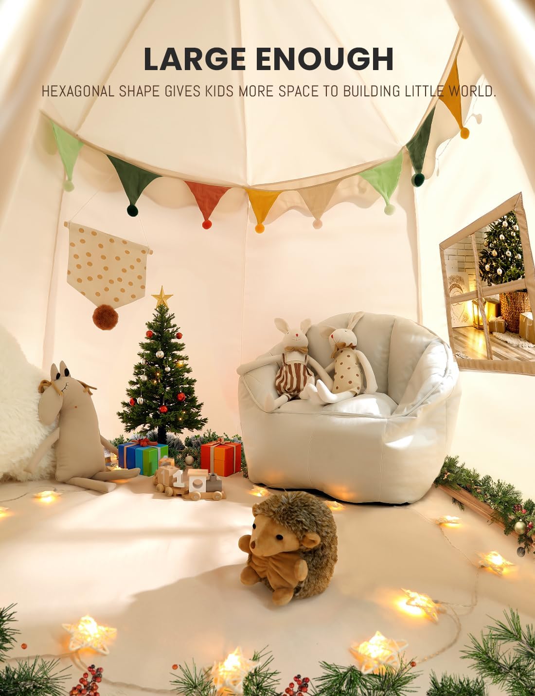 Besrey Tenda Gioco Bambini a Castello con Luci, Beige - immagine 3