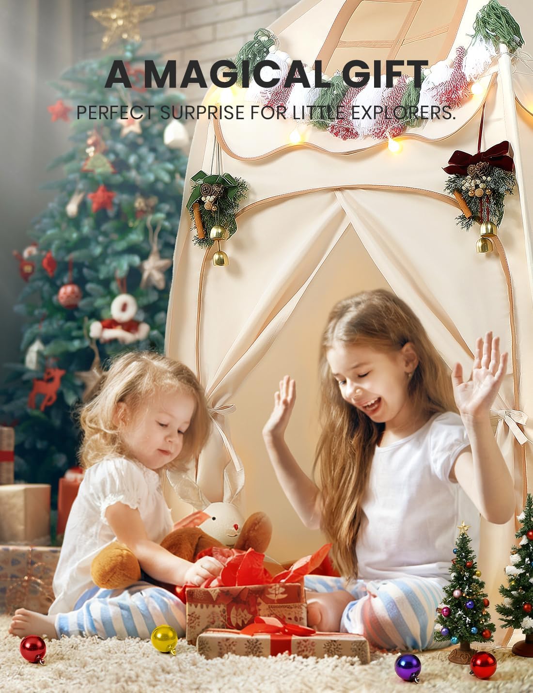 Besrey Tenda Gioco Bambini a Castello con Luci, Beige - immagine 5