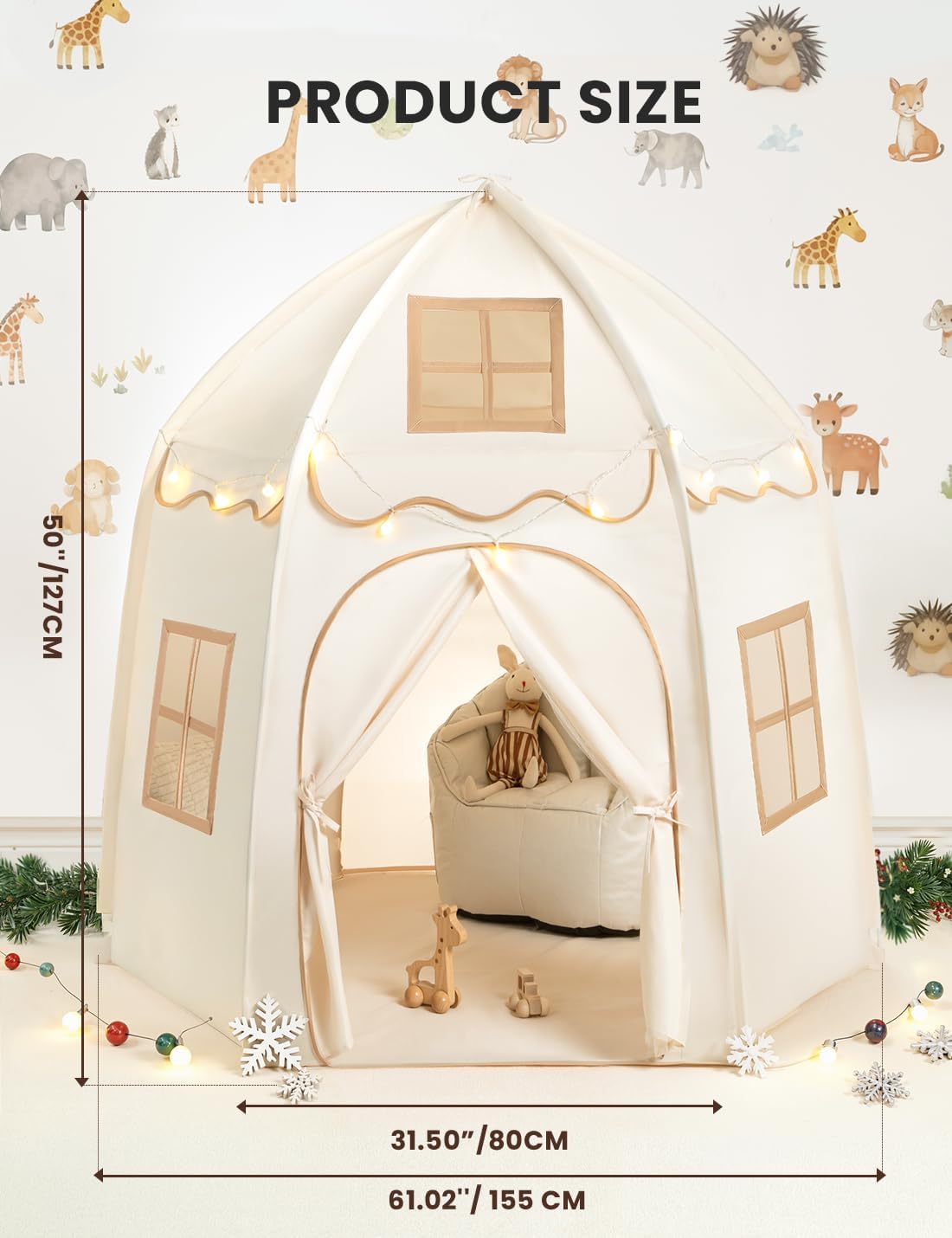 Besrey Tenda Gioco Bambini a Castello con Luci, Beige - immagine 6