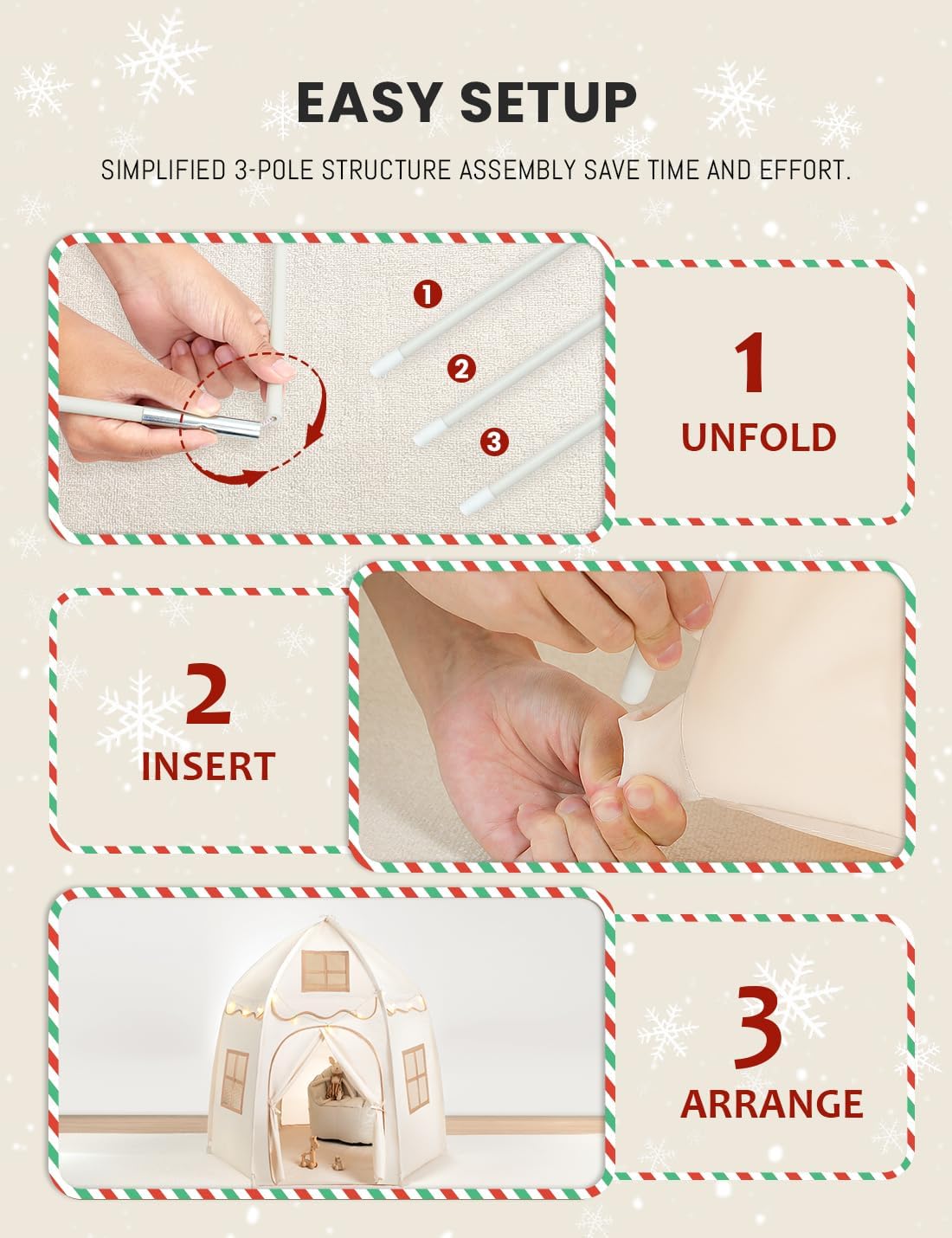 Besrey Tenda Gioco Bambini a Castello con Luci, Beige - immagine 7