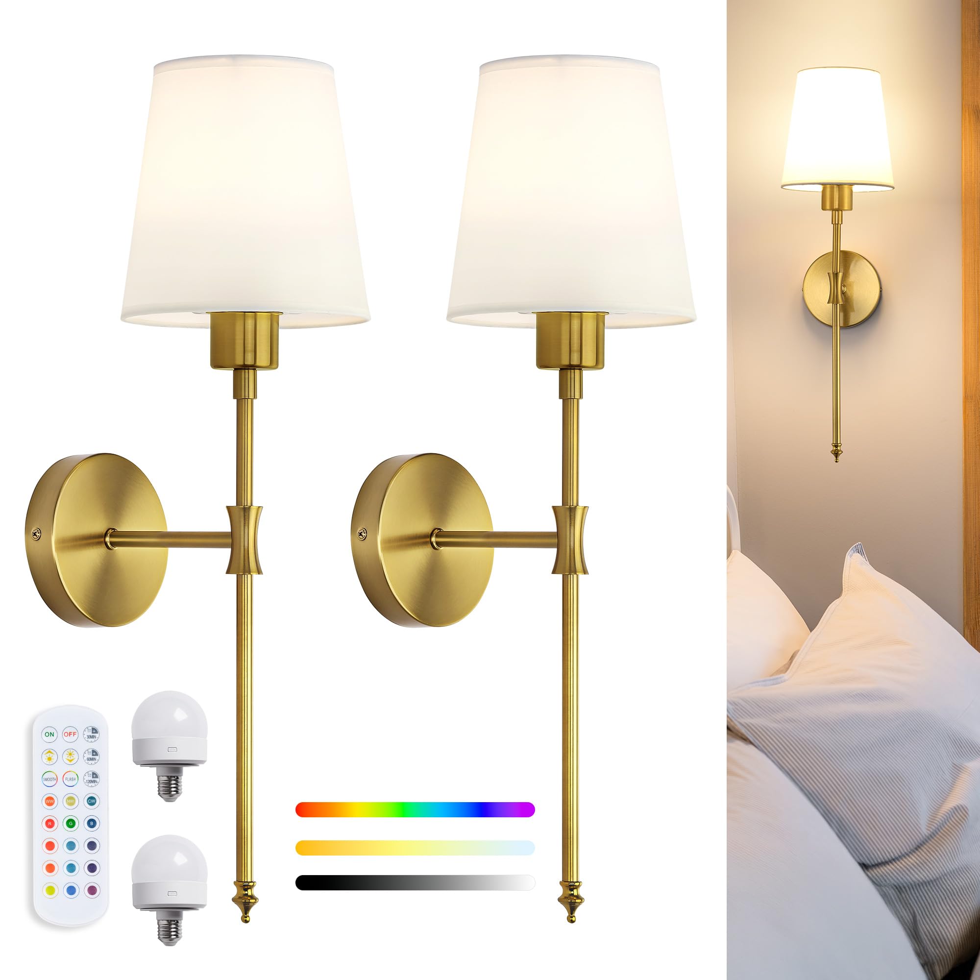 Lampada da parete RGB LuminexDesigns, 2 pezzi dorati ricaricabili